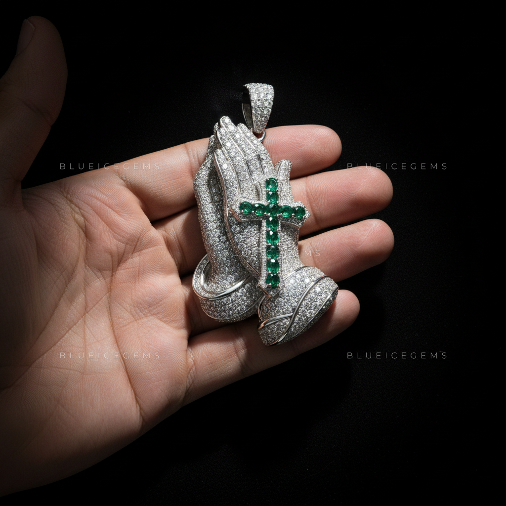 The Devotional Sovereign: Emerald Cross & Diamond Praying Hands