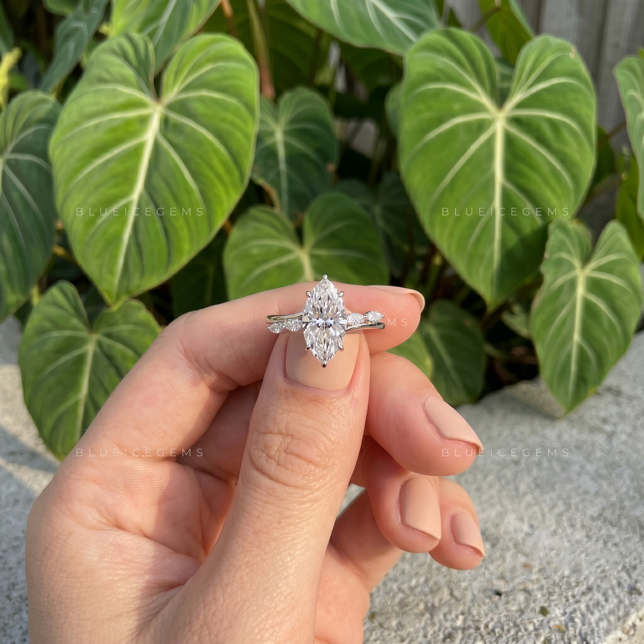 Graceful Allure Marquise Brilliant Cluster Solitaire Engagement Ring