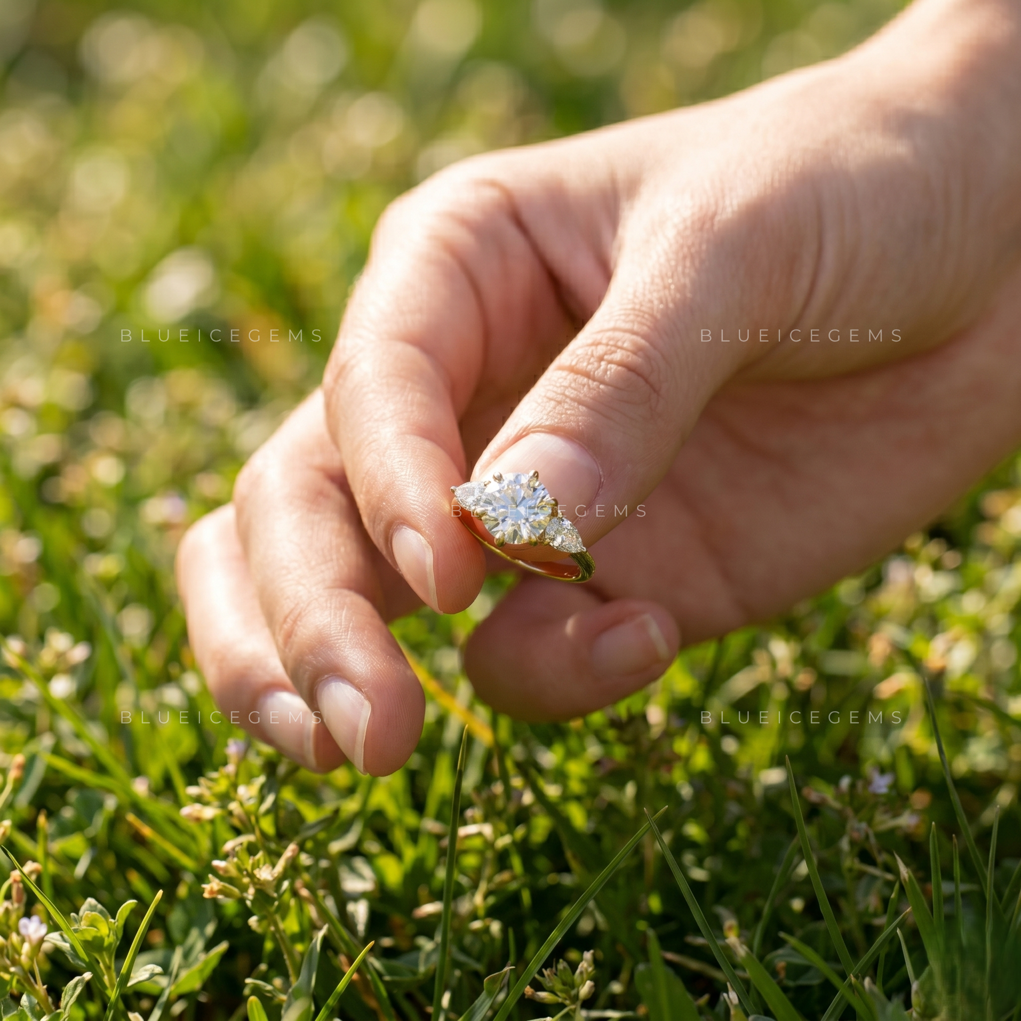 Enchanted Symphony Three-Stone Pear Accent Engagement Ring