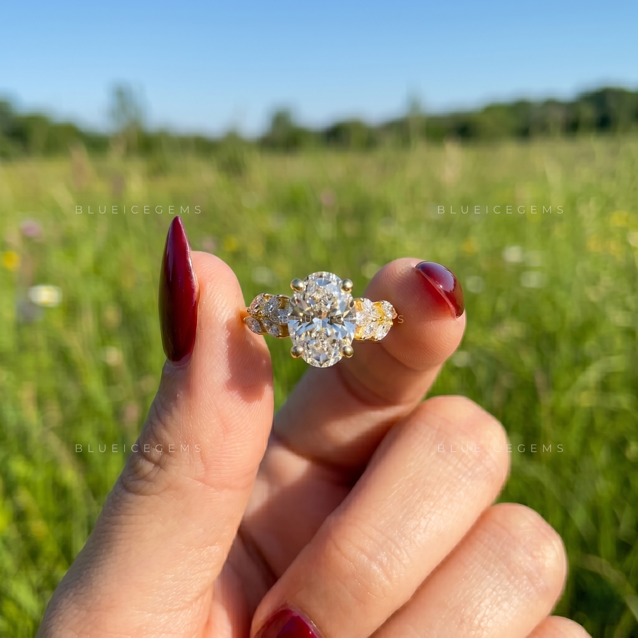 Lyra Oval Cut Marquise Accent Solitaire Engagement Ring