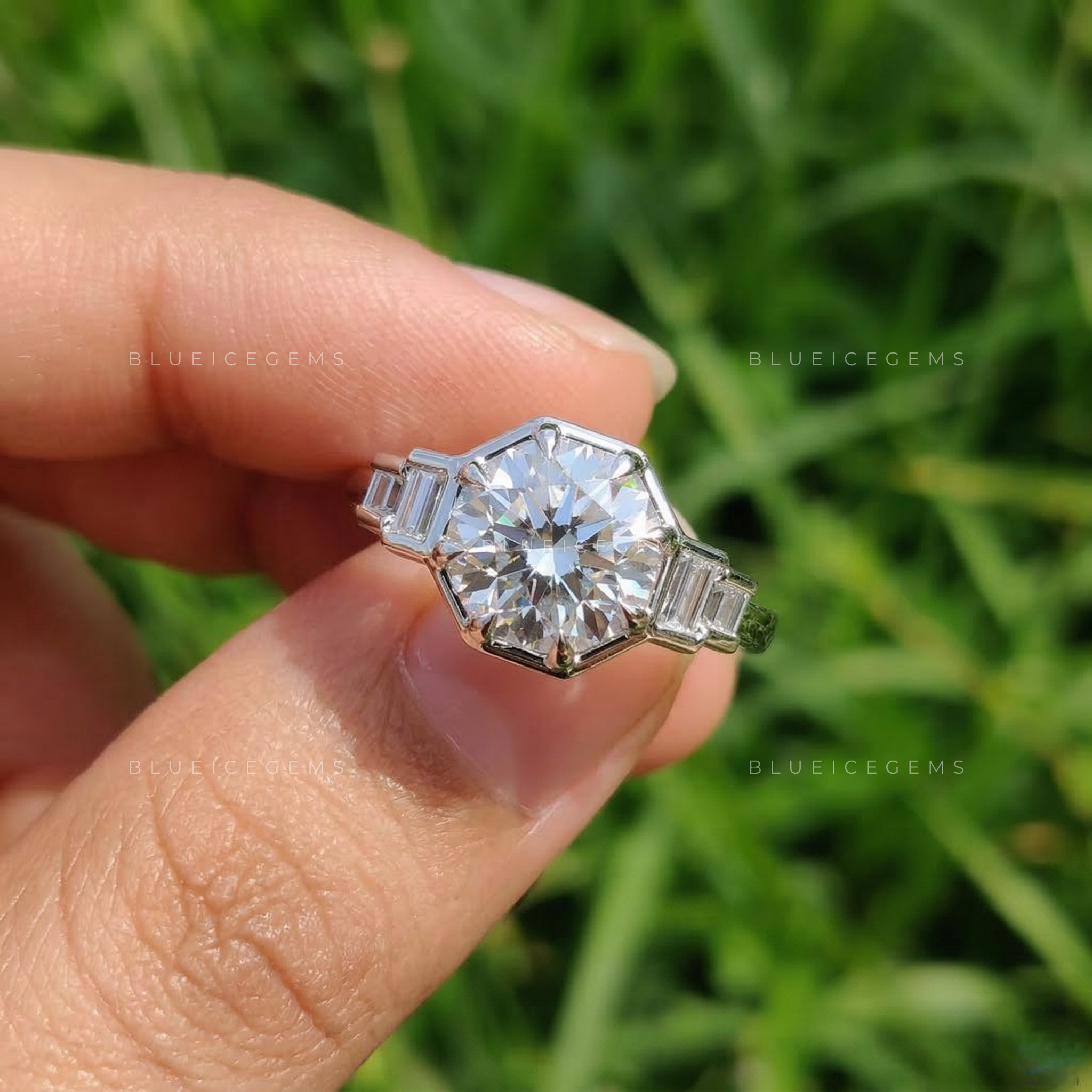 Timeless Round Cut Baguette Accent Ring