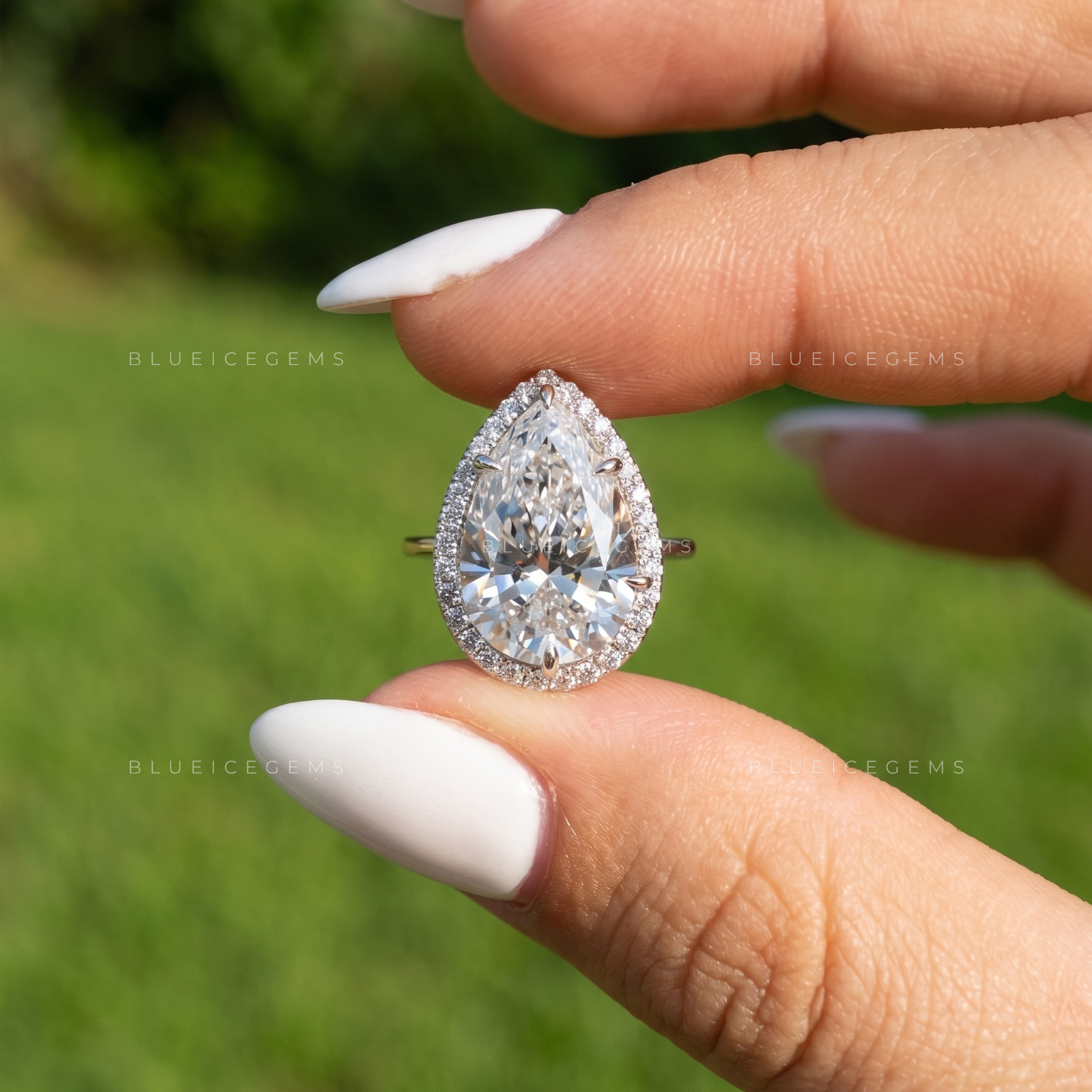 Imperial Radiance Pear Cut Certified Halo Solitaire Engagement Ring