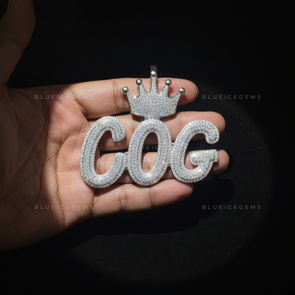 The "COG" Royal Sovereign: Crown-Topped 3D Bubble Script Pendant