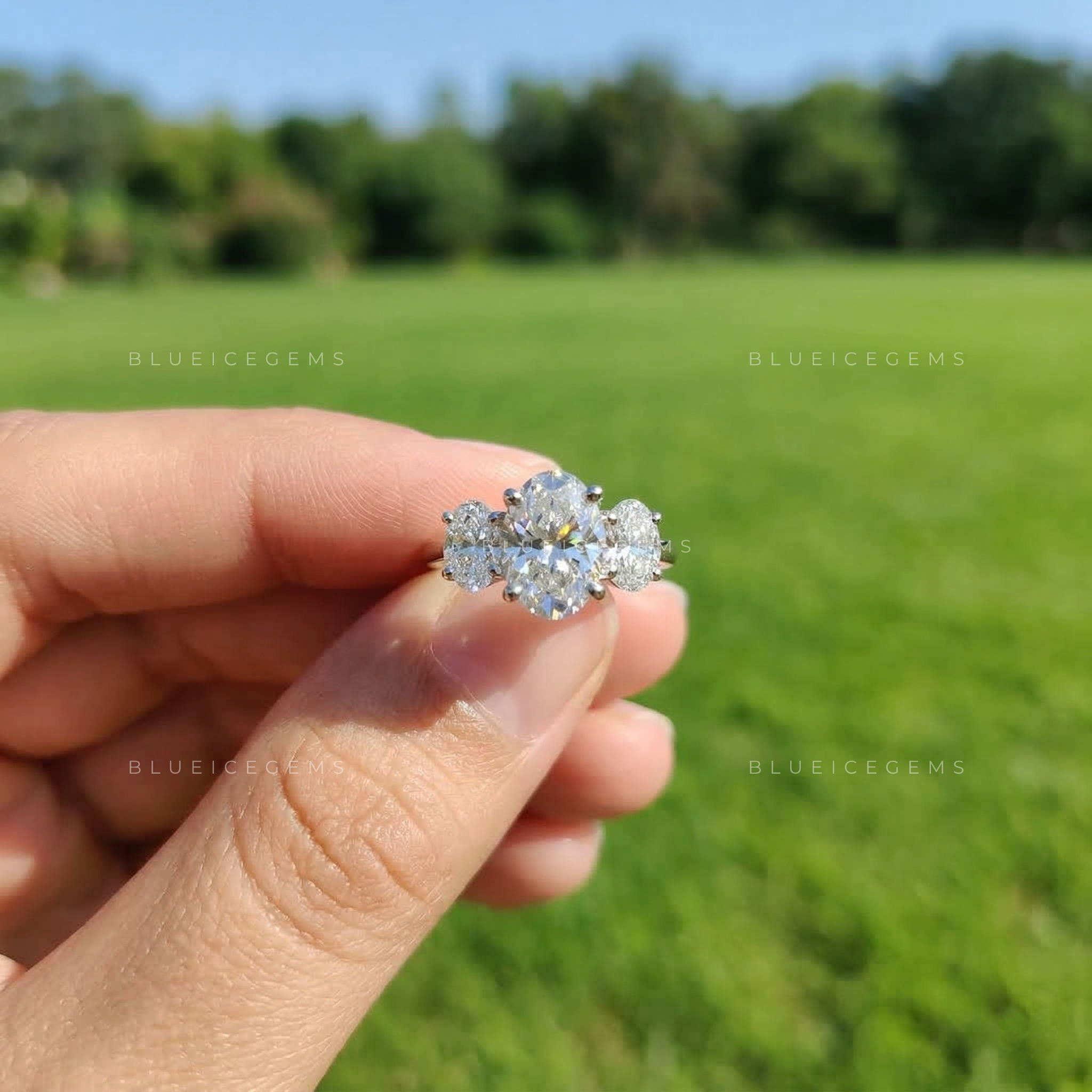 Timeless Radiance Oval Cut Trilogy Engagement Ring