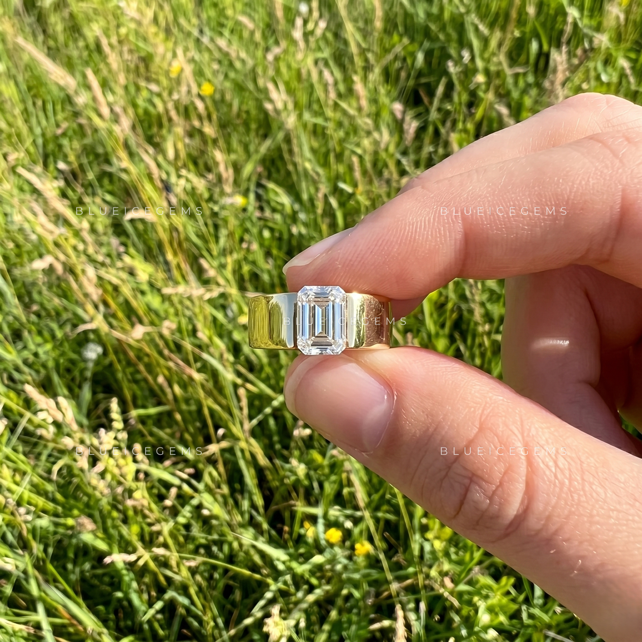 Geometric Splendor Emerald Cut Tension Engagement Ring