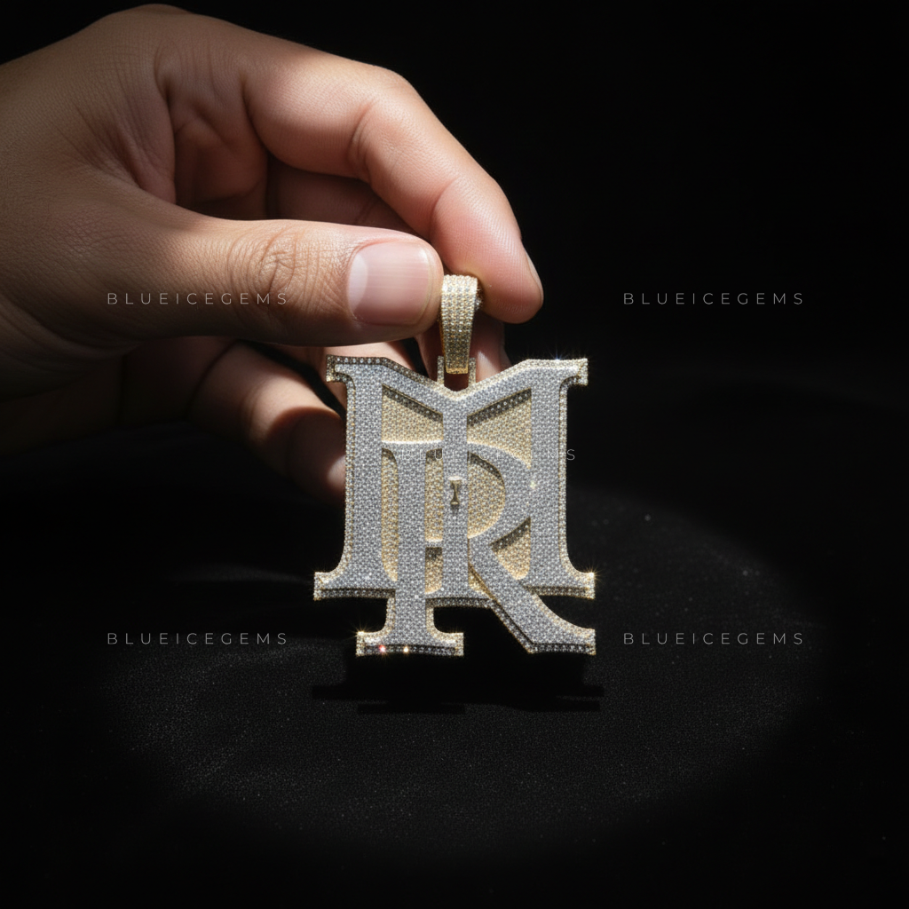 The "MR" Monogram: Gothic Block Architecture & Multi-Layered Iced-Out Sovereign