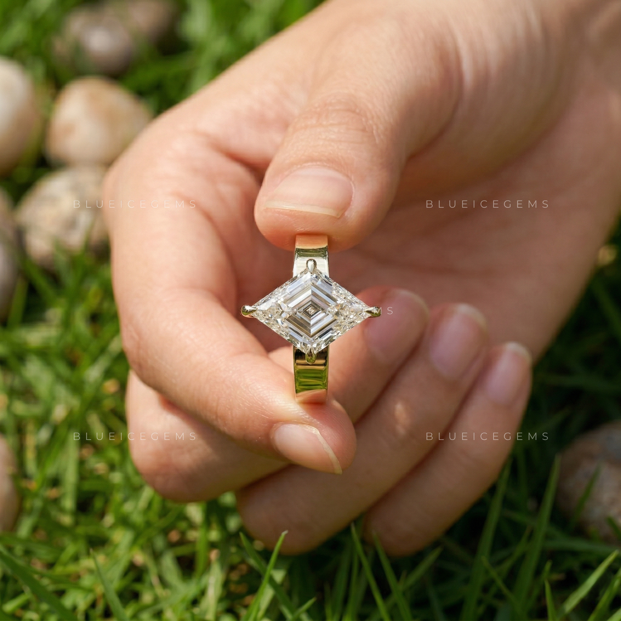 Modern Avant-Garde Lozenge Cut Solitaire Engagement Ring