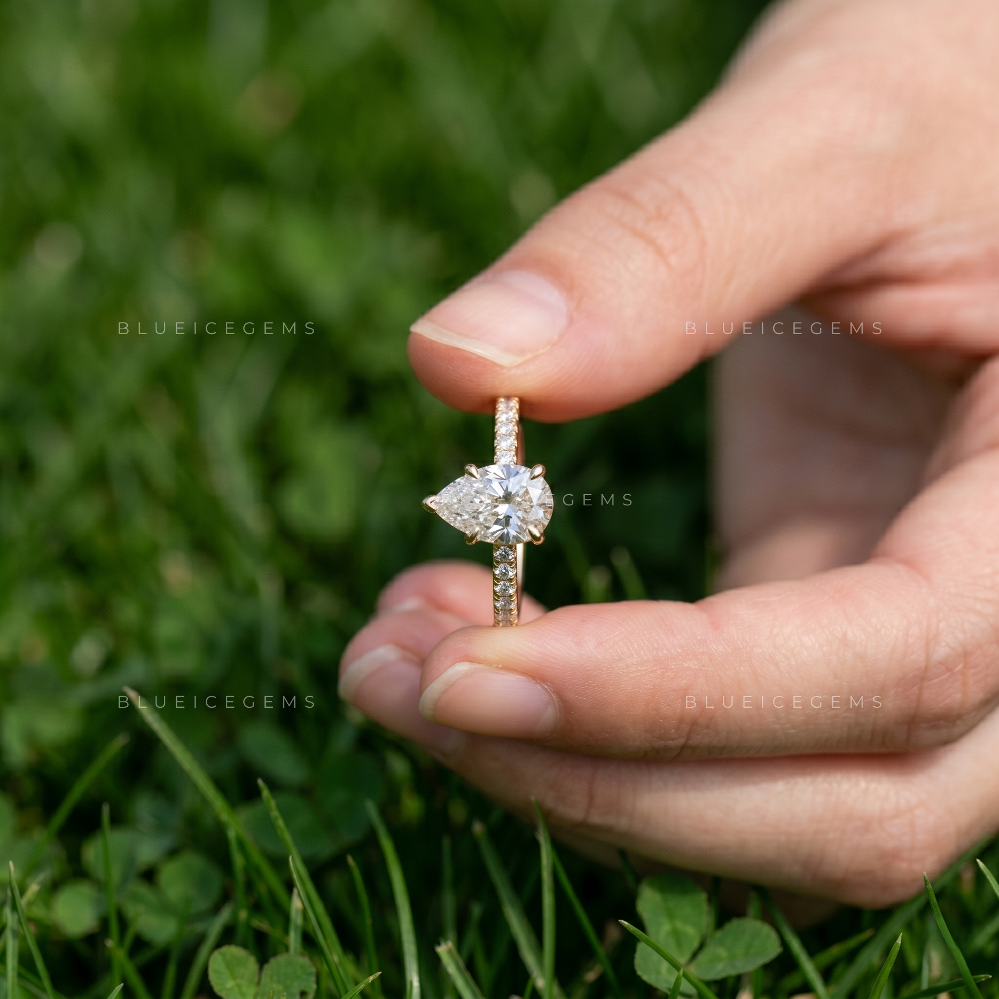Imperial Tear Pear Brilliant Cut Pave Accent Solitaire Engagement Ring