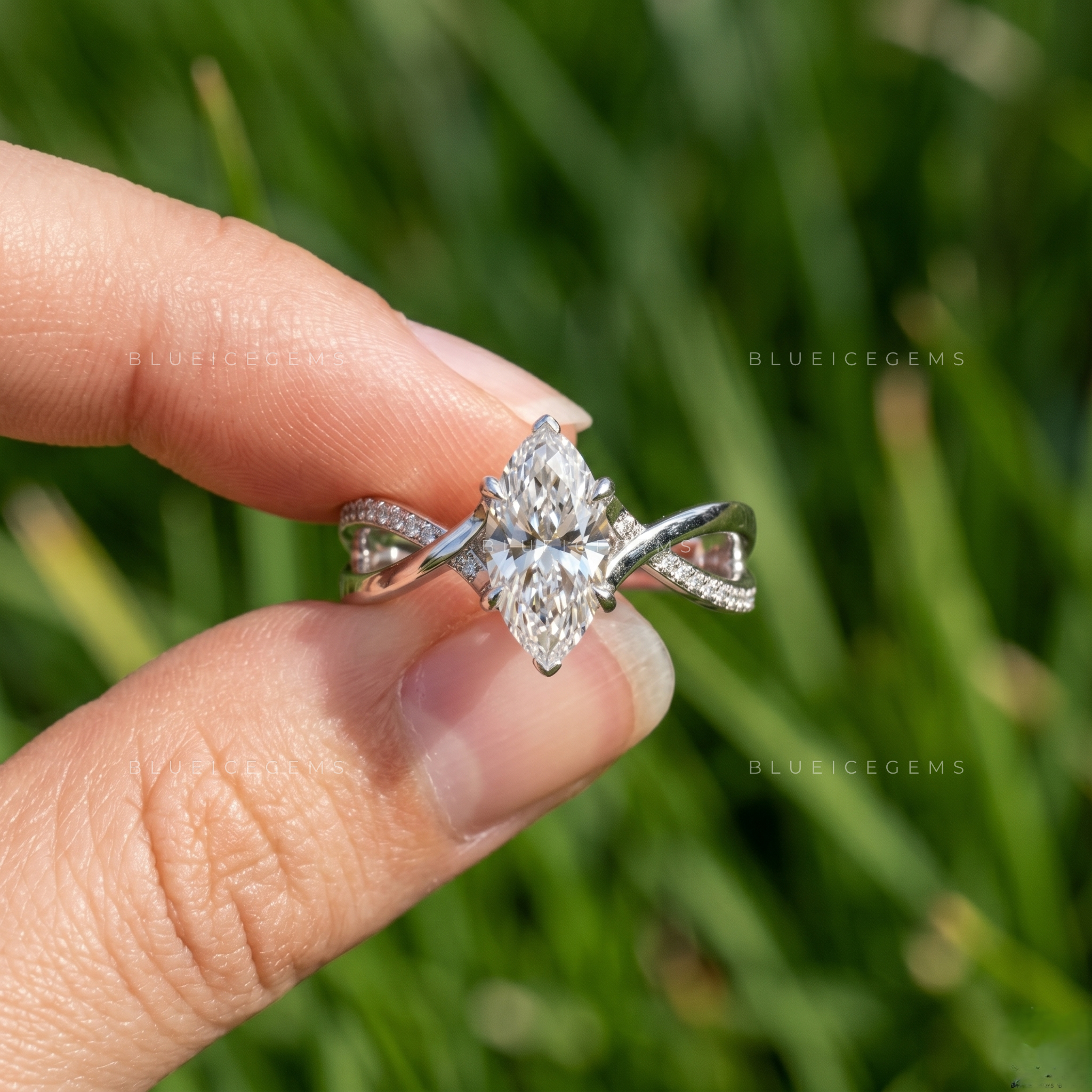 Radiant Marquise Cut Twisted Pave Statement Engagement Ring