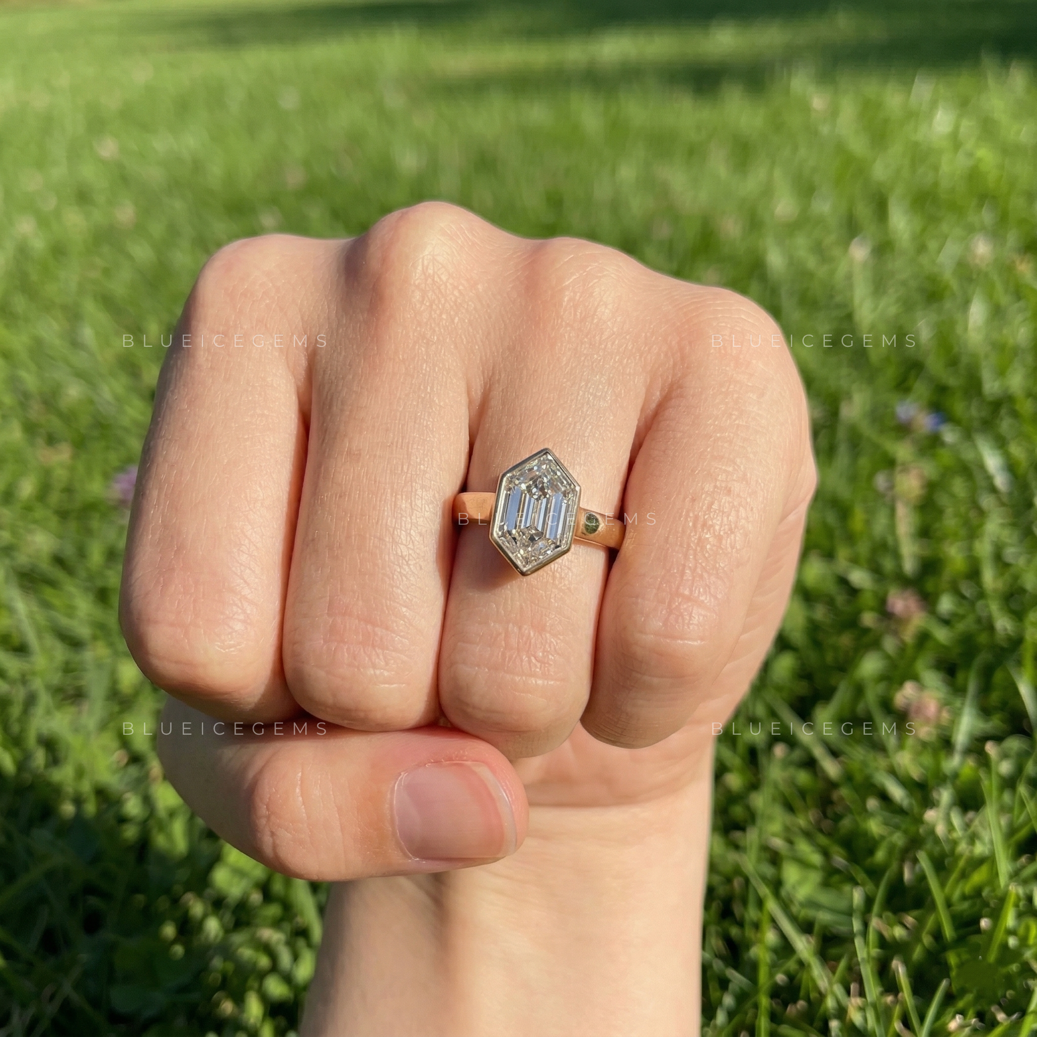 Geometric Elegance Hexagon Step Cut Solitaire Ring