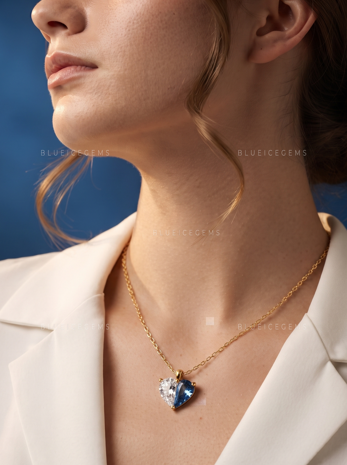 Blue and White Diamond Solitaire Pendant