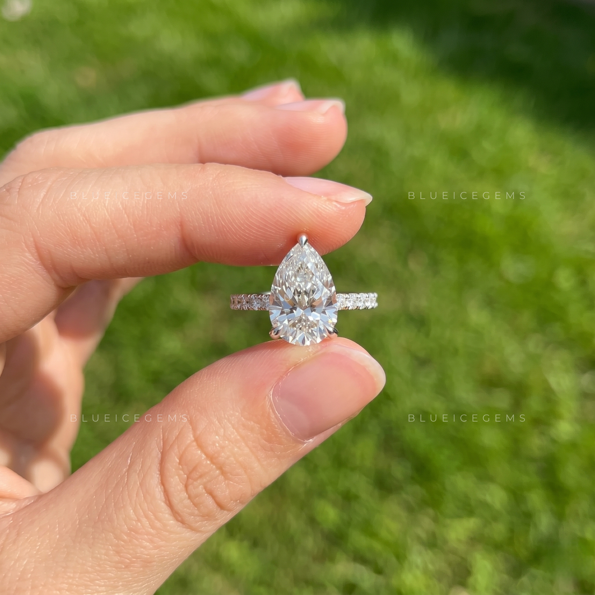 Ethereal Pear Brilliant Cut Hidden Halo Romantic Anniversary Statement Ring