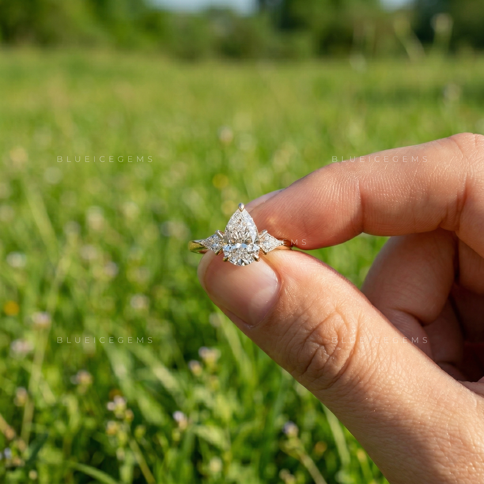 Elegant Radiance Pear and Kite Cut Trilogy Engagement Ring