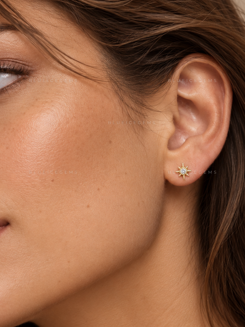 Diamond Starburst Bezel Stud Earrings