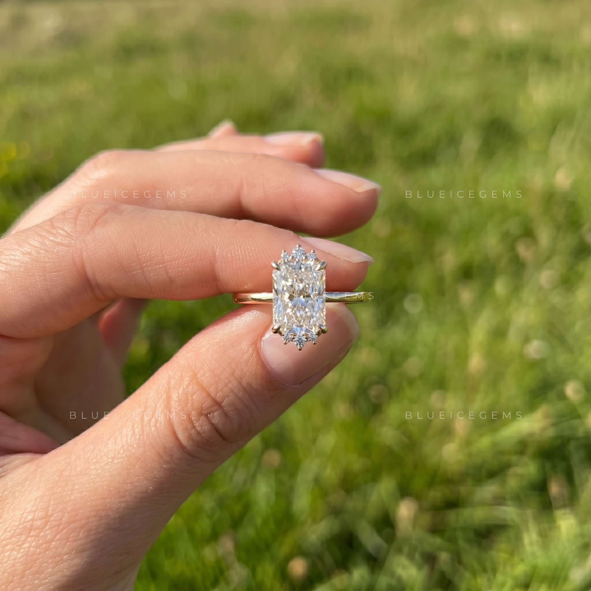 Radiant Brilliant Cut Cluster Engagement Ring with Accents