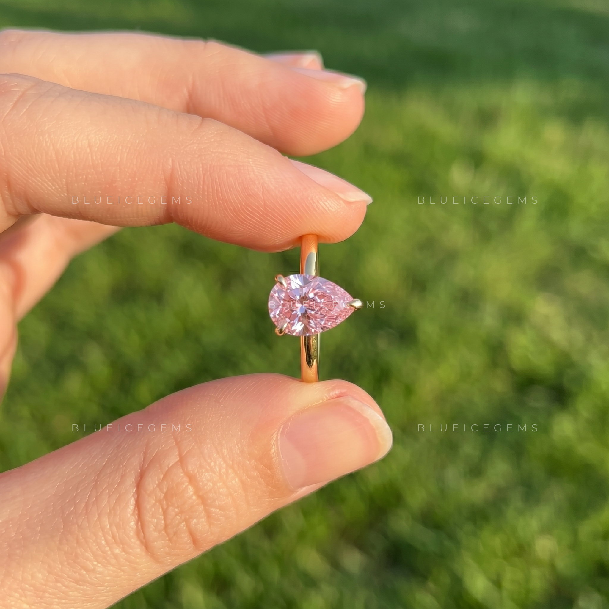 The "Blush Radiance" Pear Solitaire: A Dreamy Pink Statement