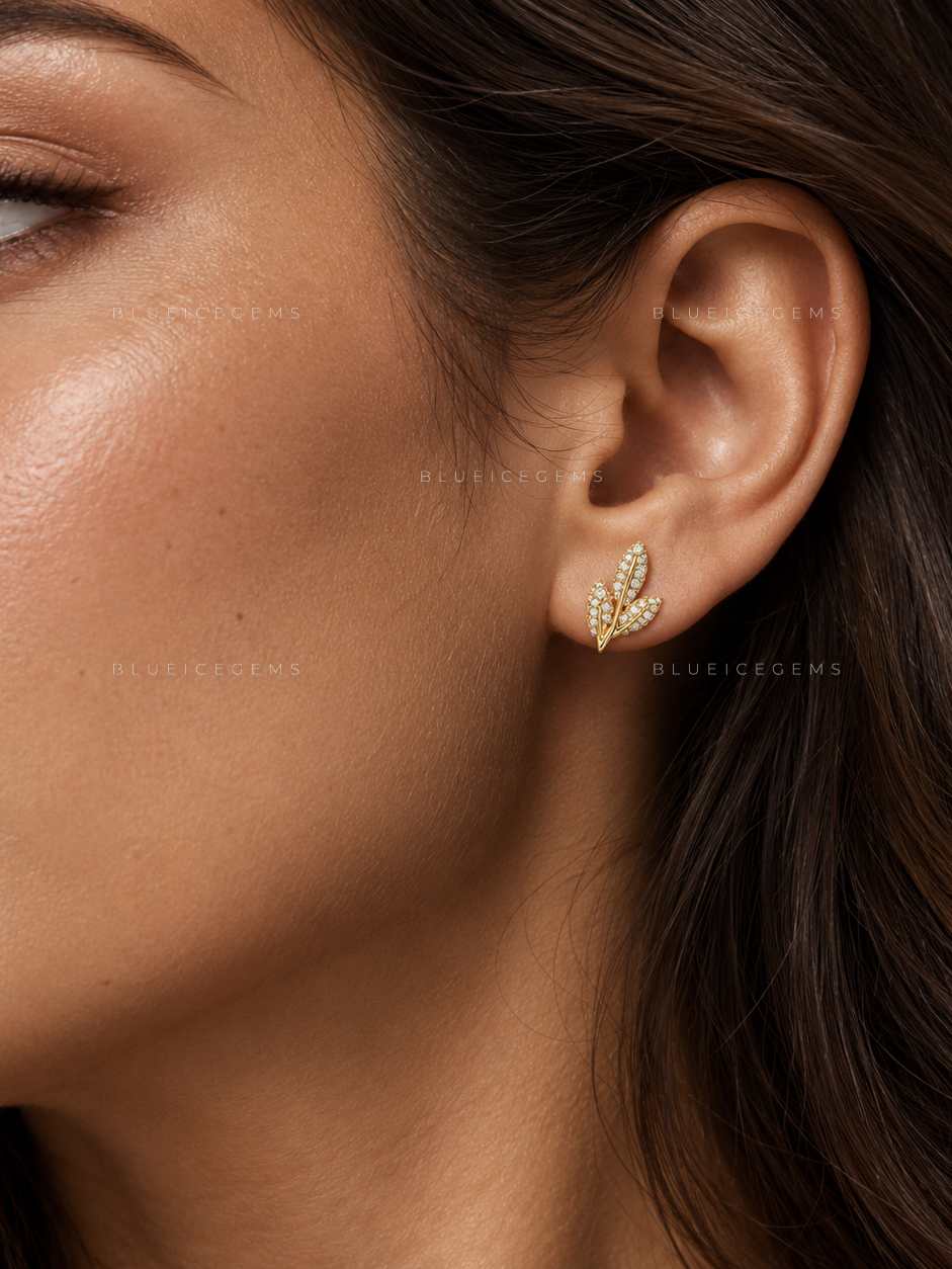 Olive Branch Diamond Stud Earrings