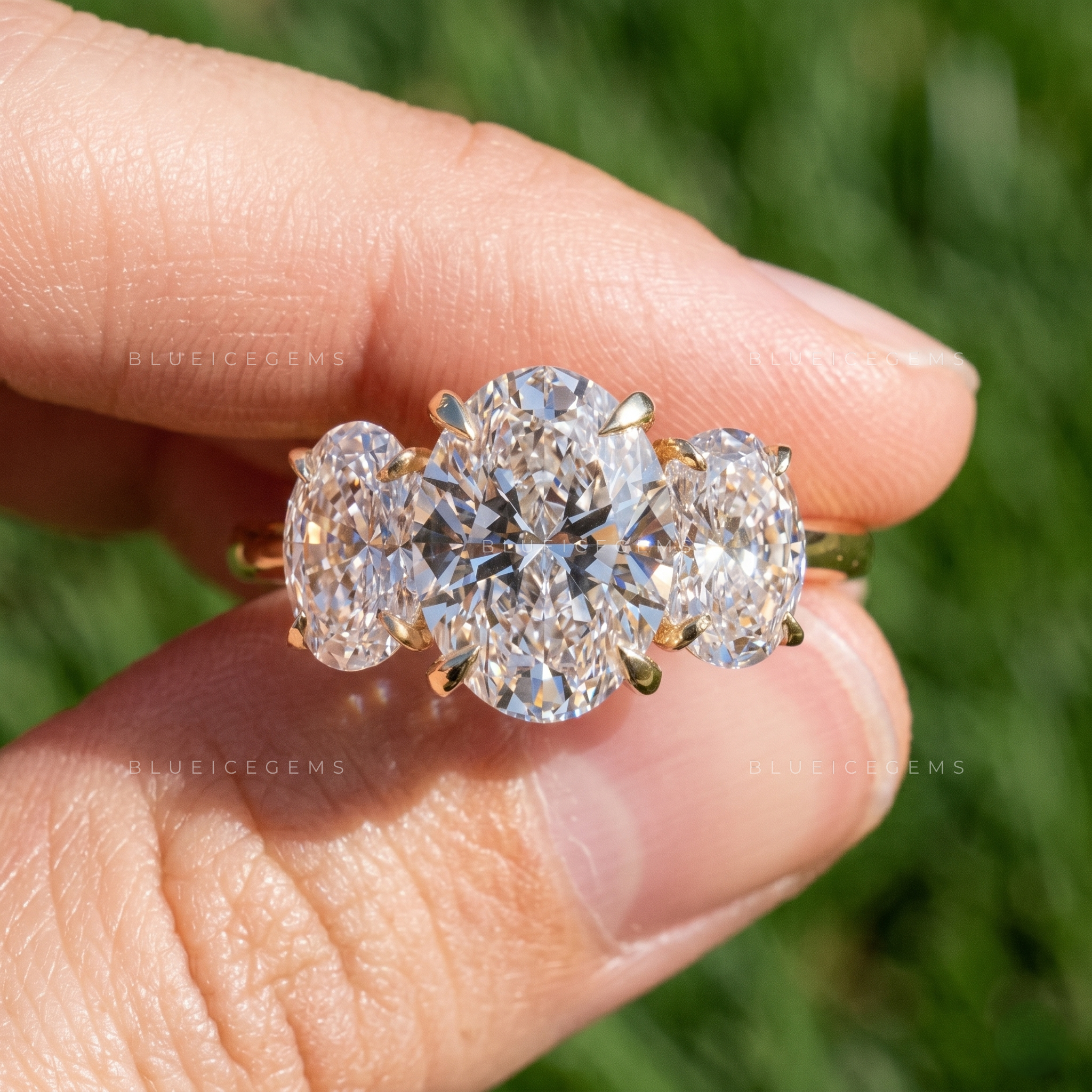 Ultra-Luxe Three-Stone Oval Diamond Proposal Band for Her