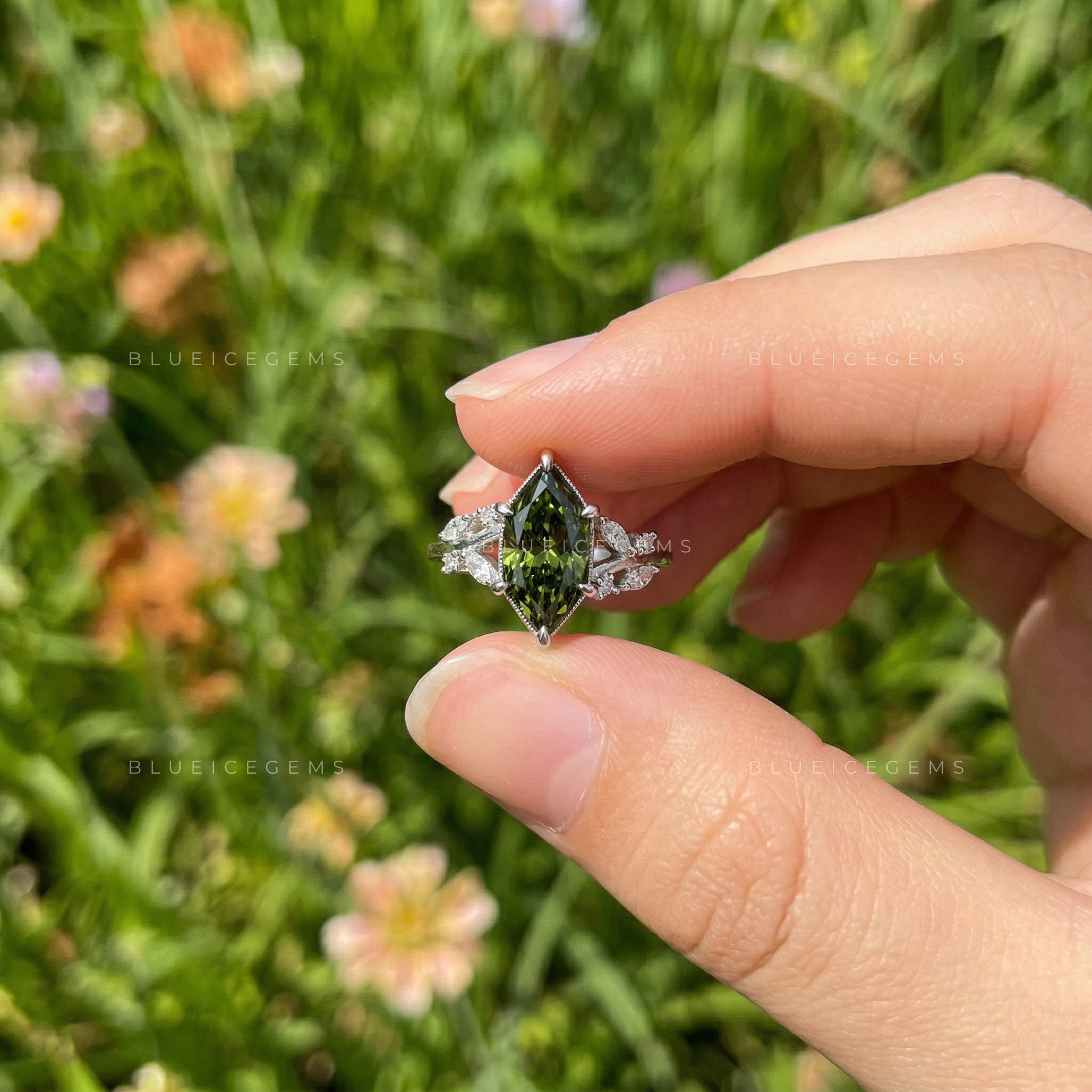 Verdant Muse Dutch Marquise Fancy Green Diamond Ring