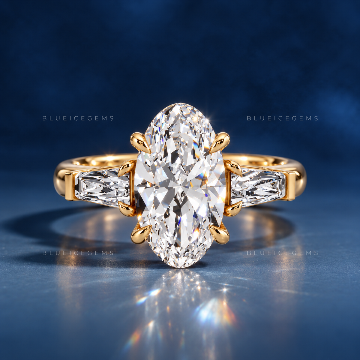 Moval Grace Three-Stone Tapered Baguette Engagement Ring