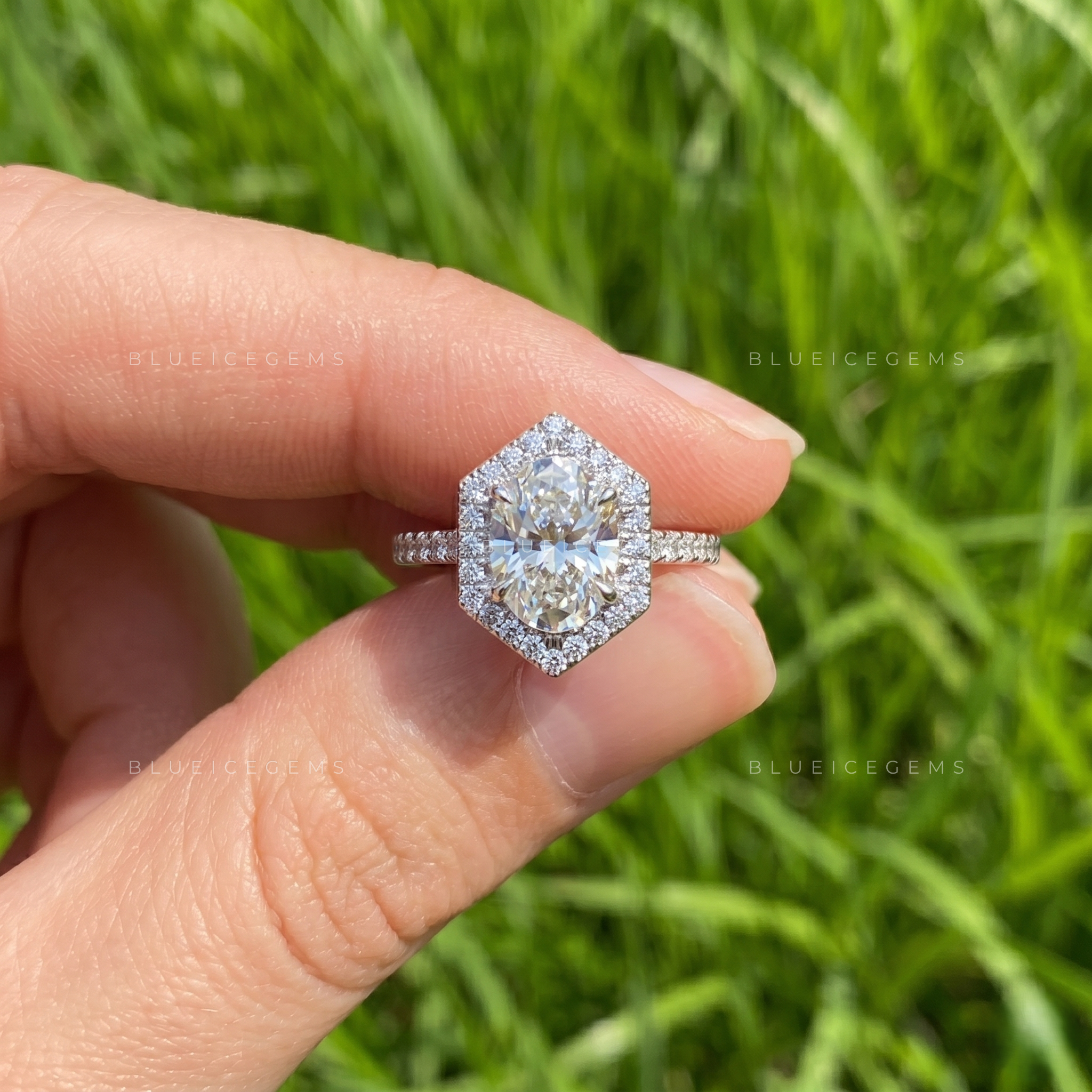 Vintage Grace Oval Cut Hidden Halo Engagement Ring