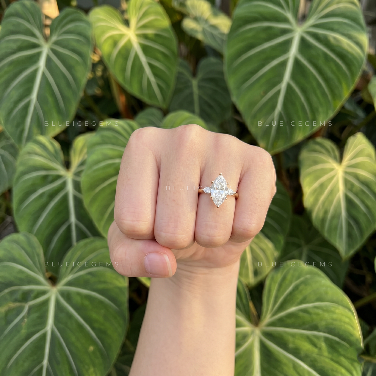 Timeless Elegance Marquise Cut Three-Stone Engagement Ring