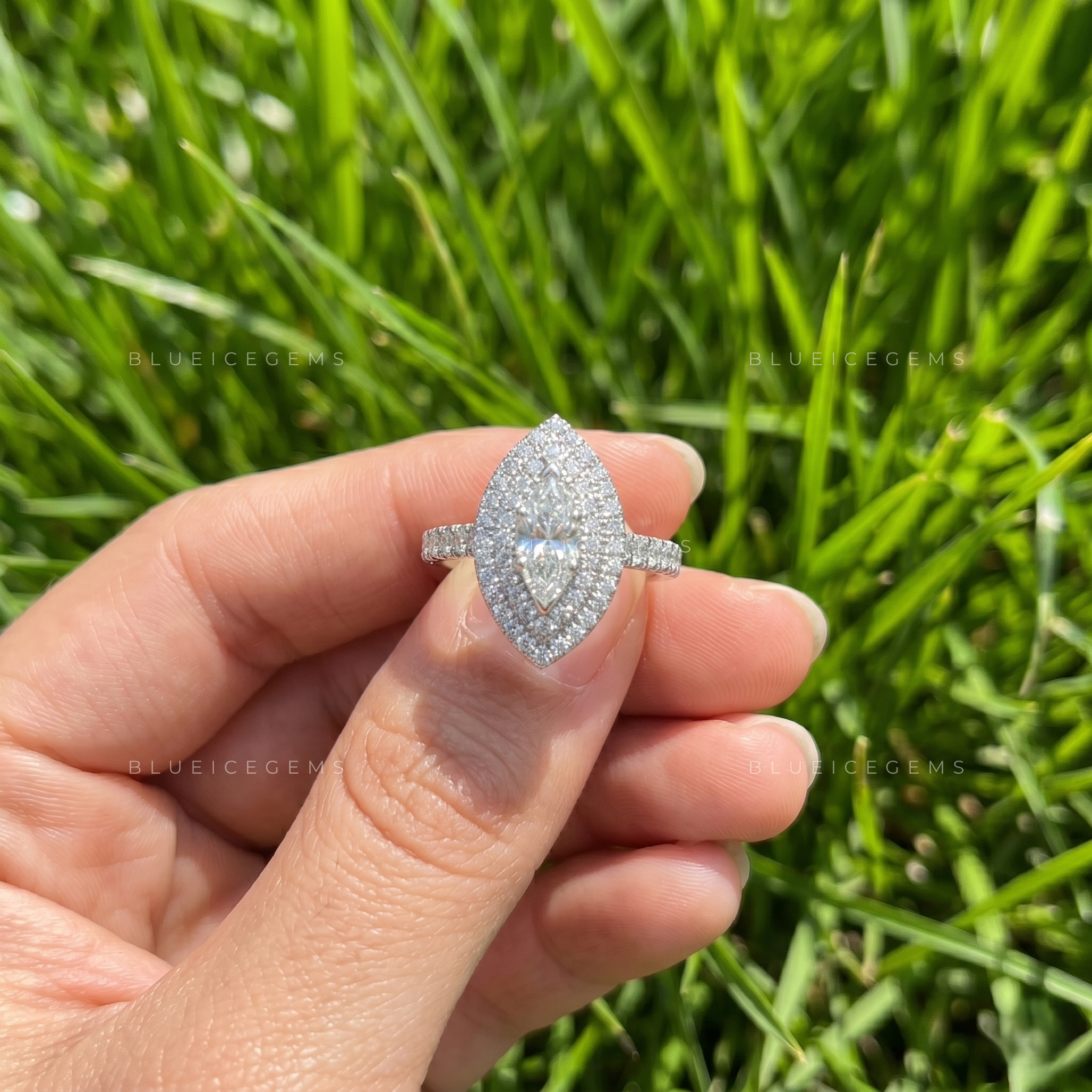 Sovereign Opulence Marquise Cut Double Halo Engagement Ring