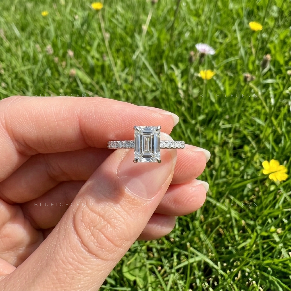 Enchanted Grandeur Emerald Cut Pave Hidden Halo Engagement Ring