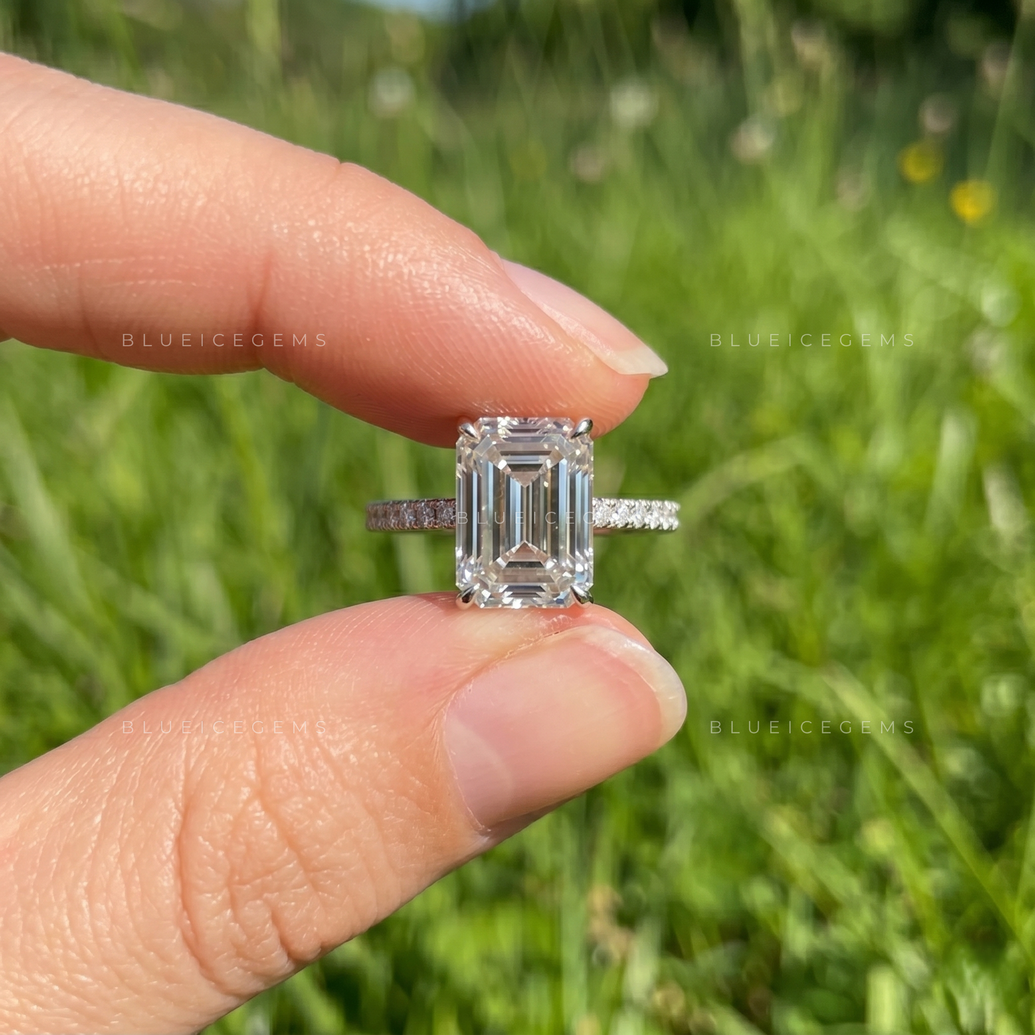 Infinite Clarity Emerald Cut Hidden Halo Engagement Ring