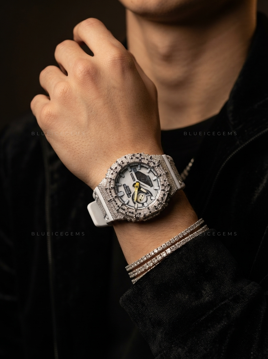 Cross Crown Iced Watch – Hand-Set Moissanite Bezel