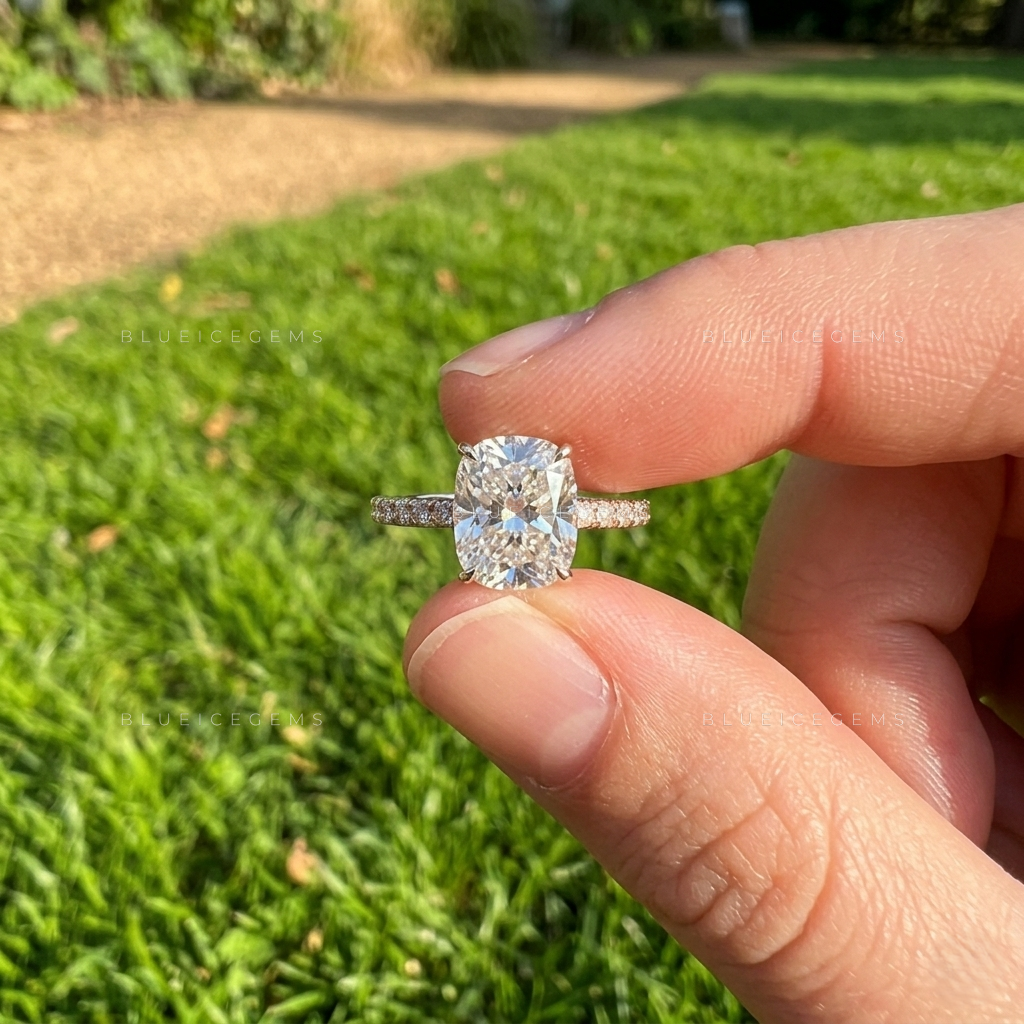 Regal Cushion Brilliant Cut Hidden Halo Artisan Engagement Ring