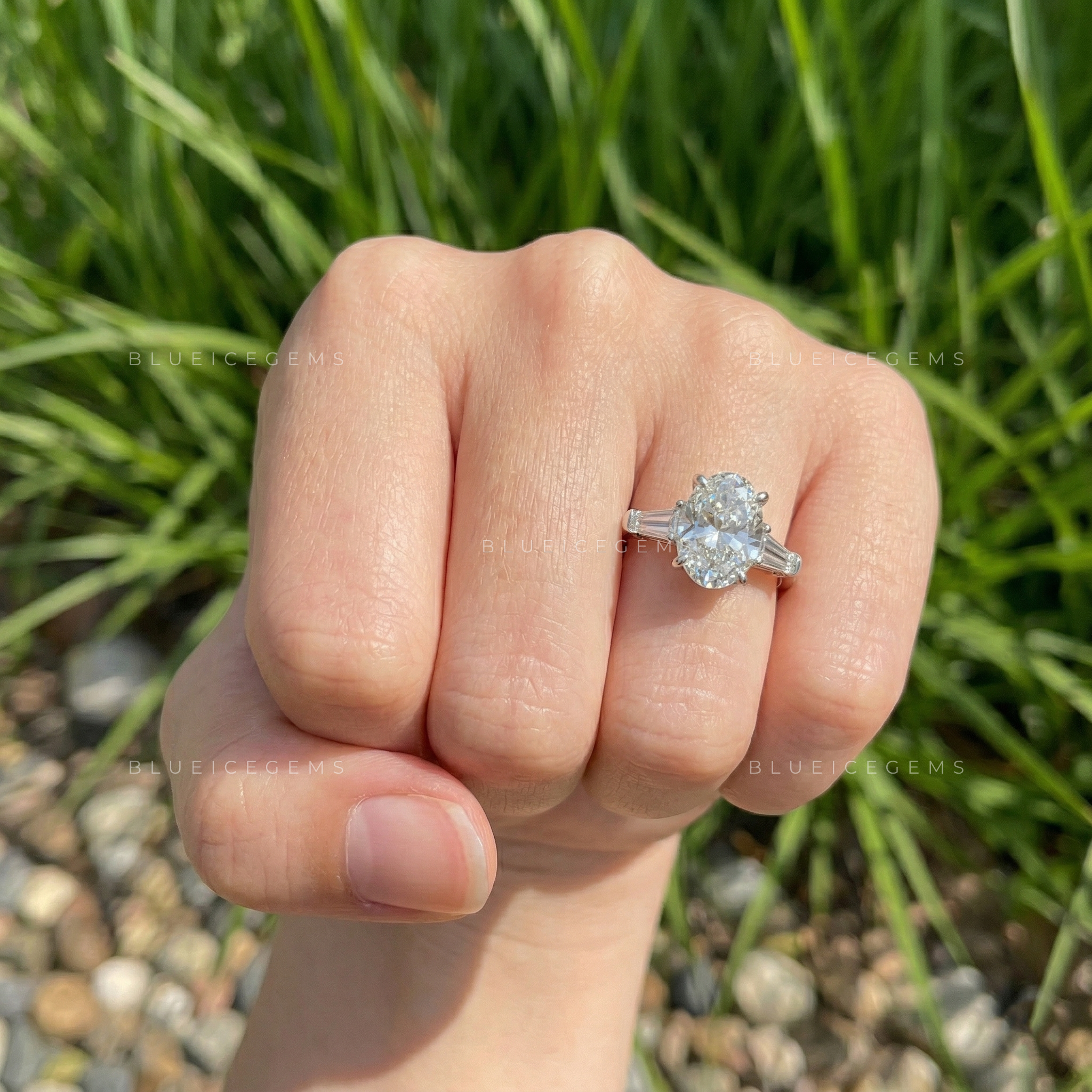 Timeless Elegance Oval and Tapered Baguette Trilogy Engagement Ring
