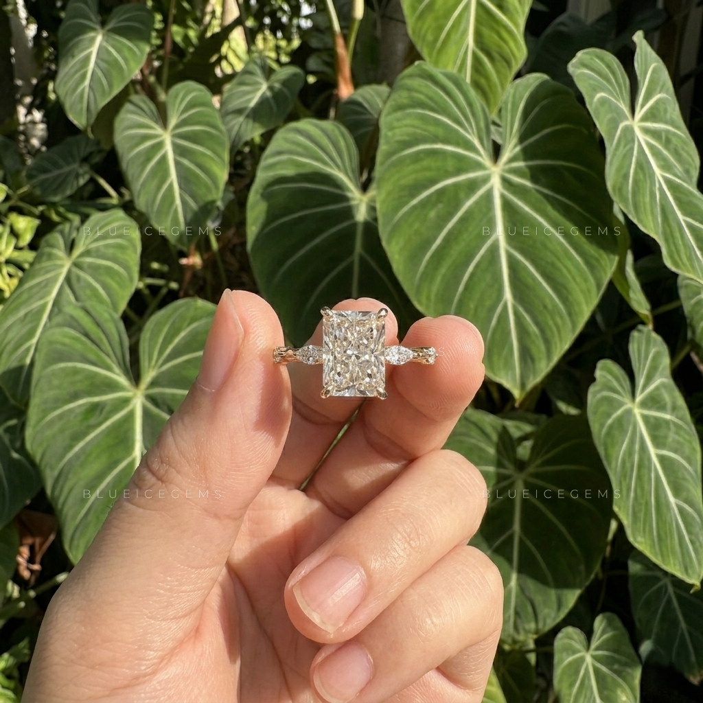 Radiant Cut Hidden Halo Pave Engagement Ring