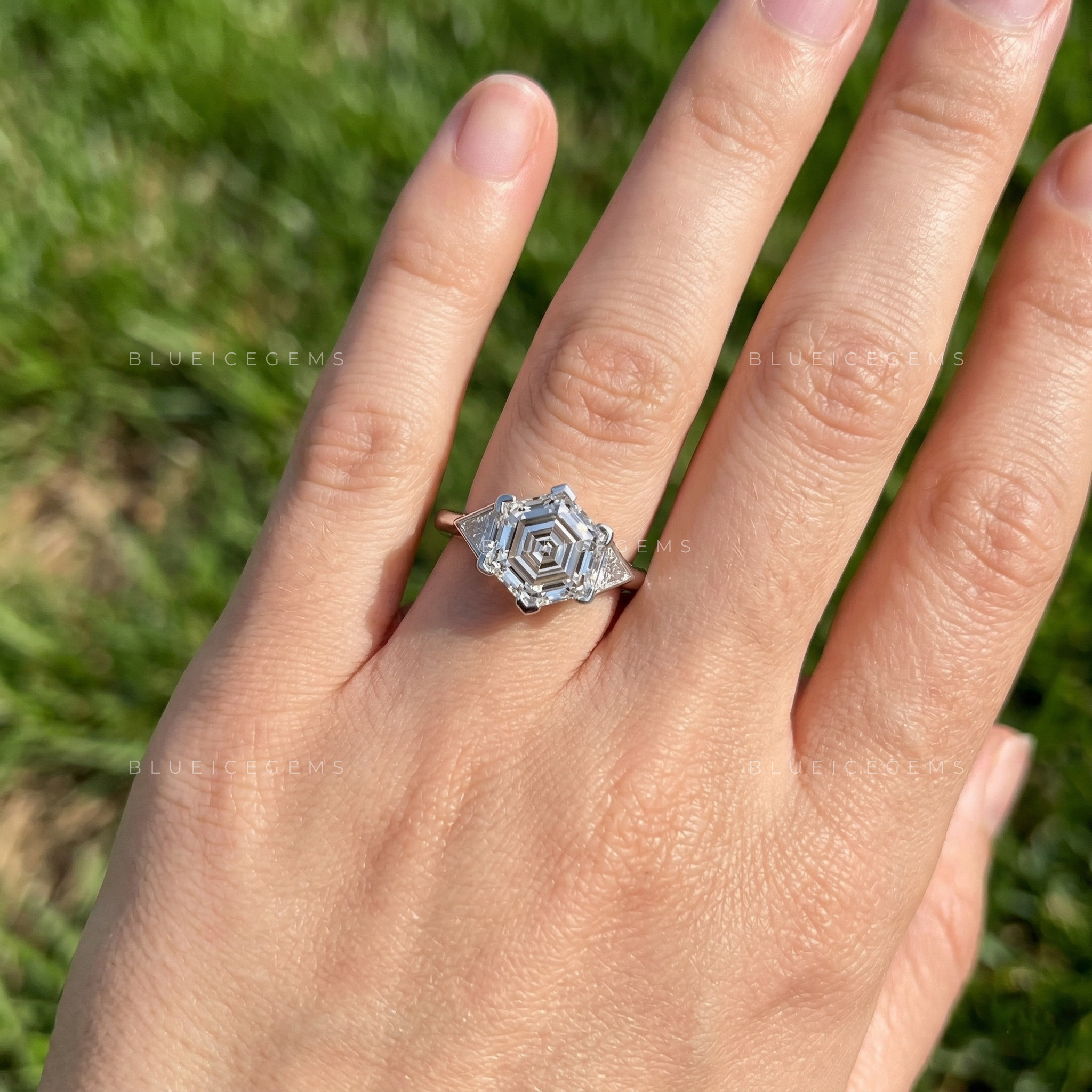 Geometric Majesty Hexagon Step Cut Trilogy Ring
