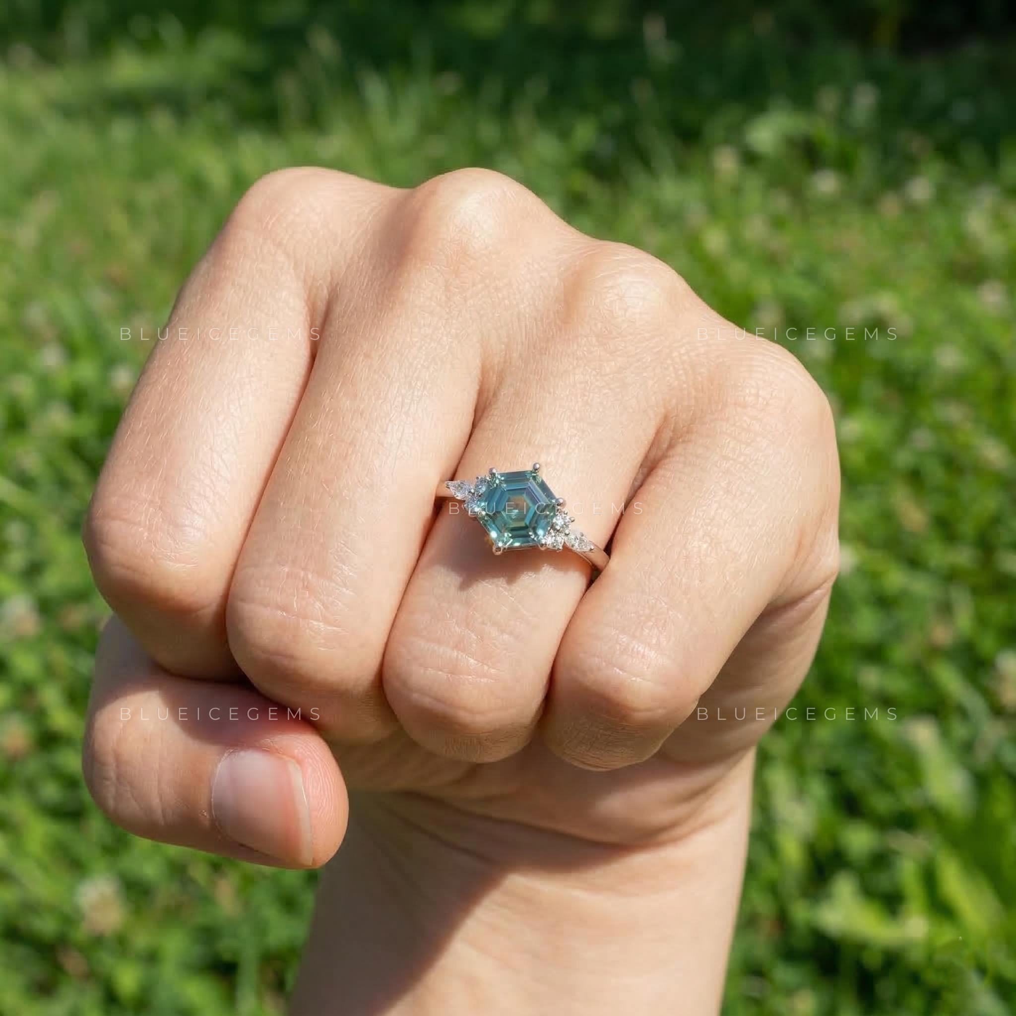 Celestial Hexagon Step Cut Art Deco Ring