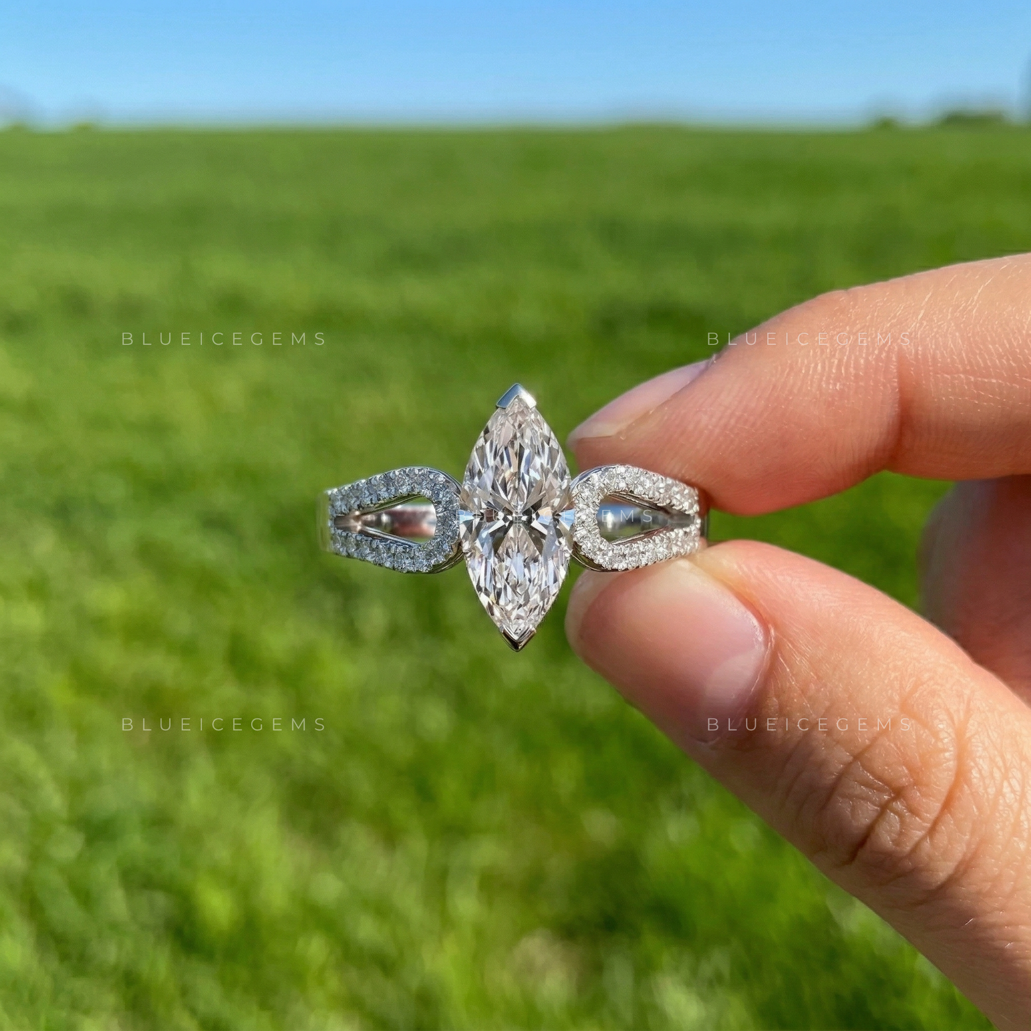 Graceful Radiance Marquise Cut Pavé Engagement Ring