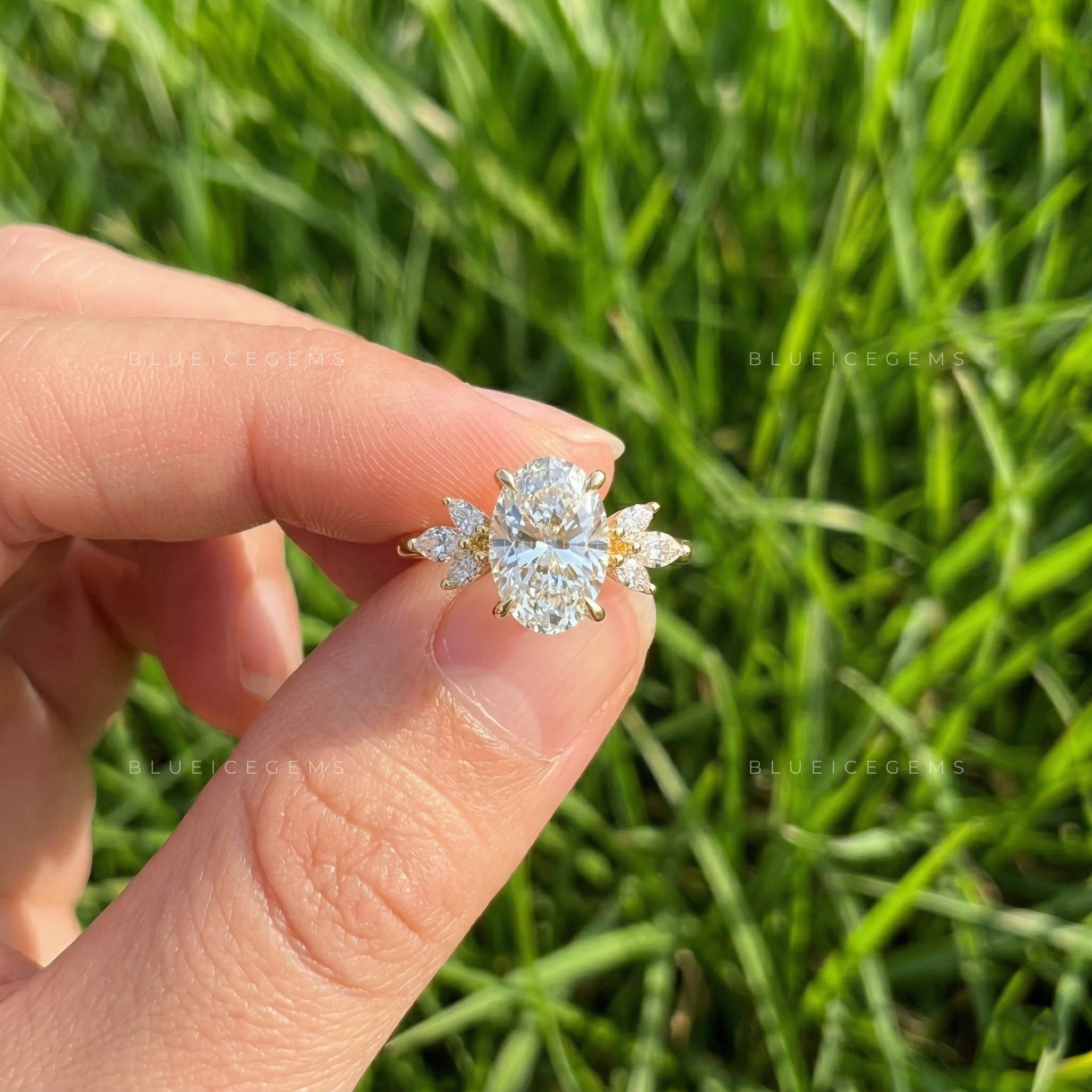 Celestial Radiance Oval and Marquise Floral Engagement Ring