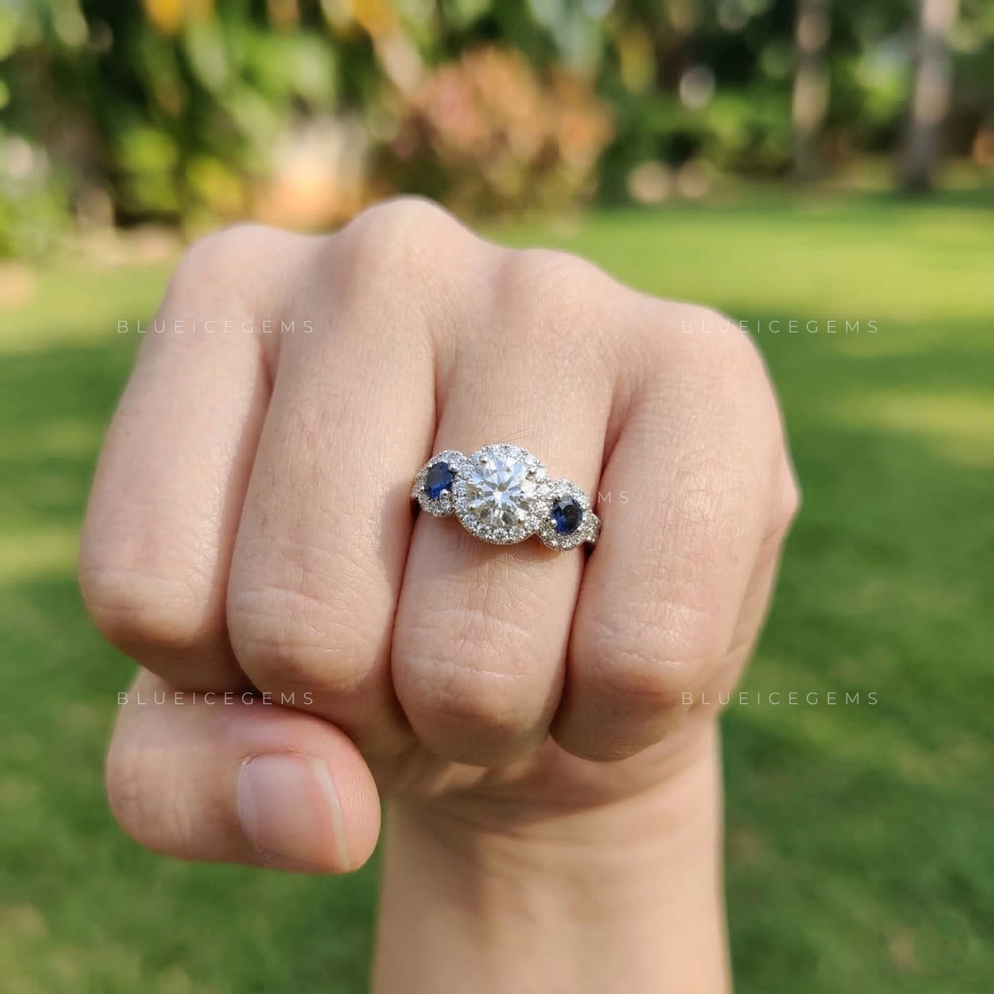 Majestic Azure Round Cut and Sapphire Ring