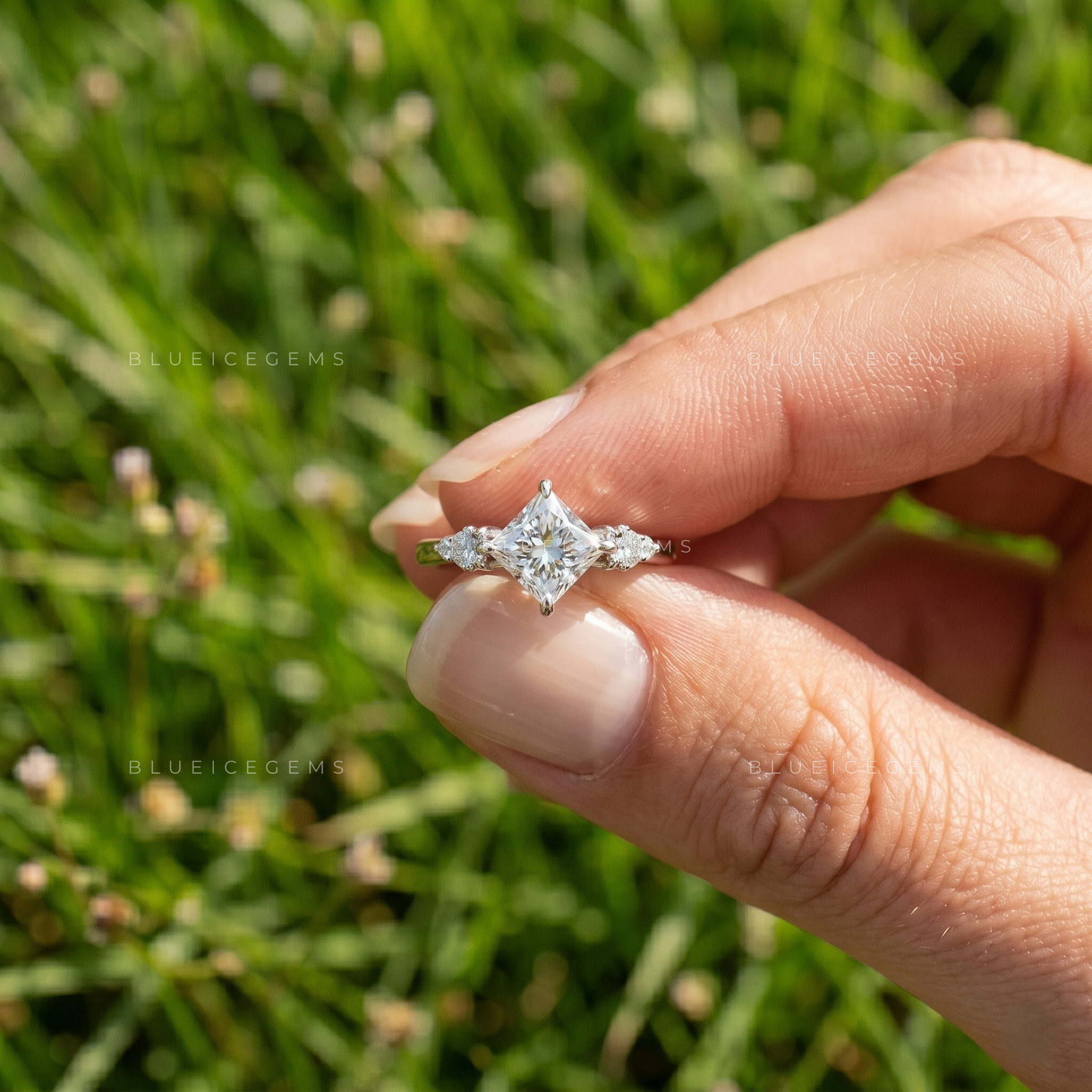 Geometric Princess Cut Compass Prong Trilogy Statement Ring