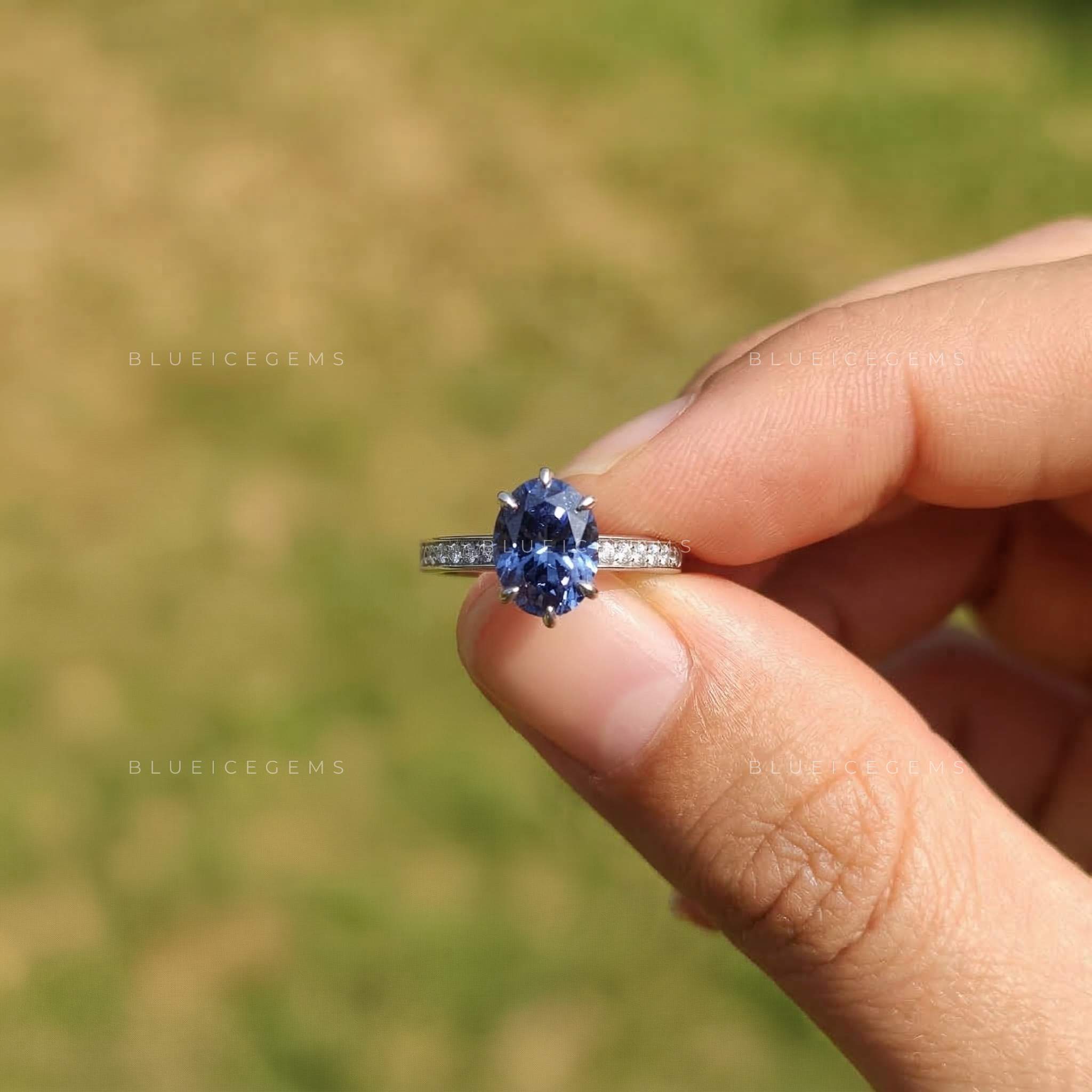 Deep Velvet Oval Cut Royal Blue Pavé Ring