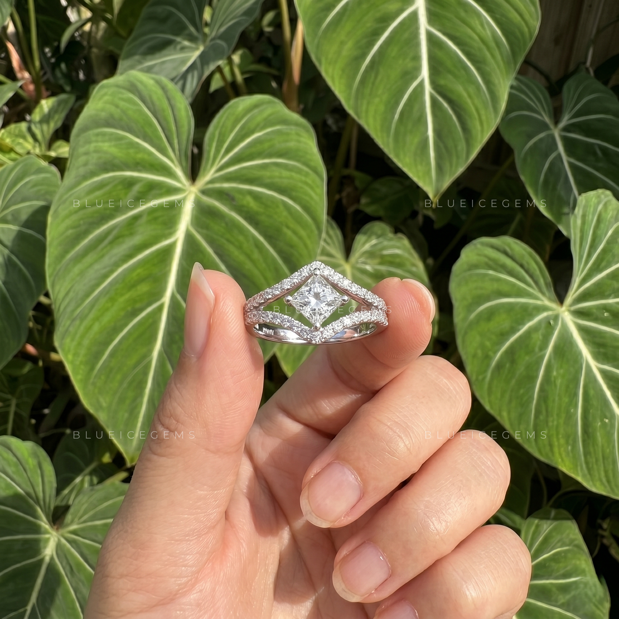 Majestic Splendor Princess Cut Split Shank Pavé Engagement Ring
