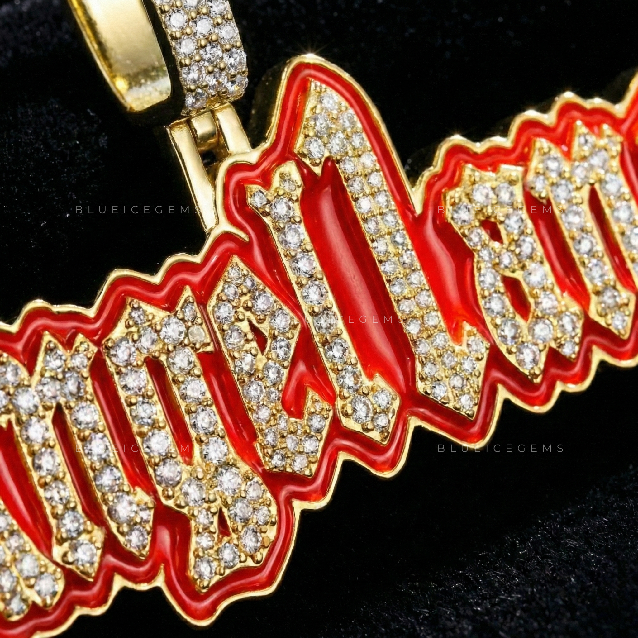 The "ANGEL LANE" Signature: Crimson Enamel & Gothic script Fusion Pendant