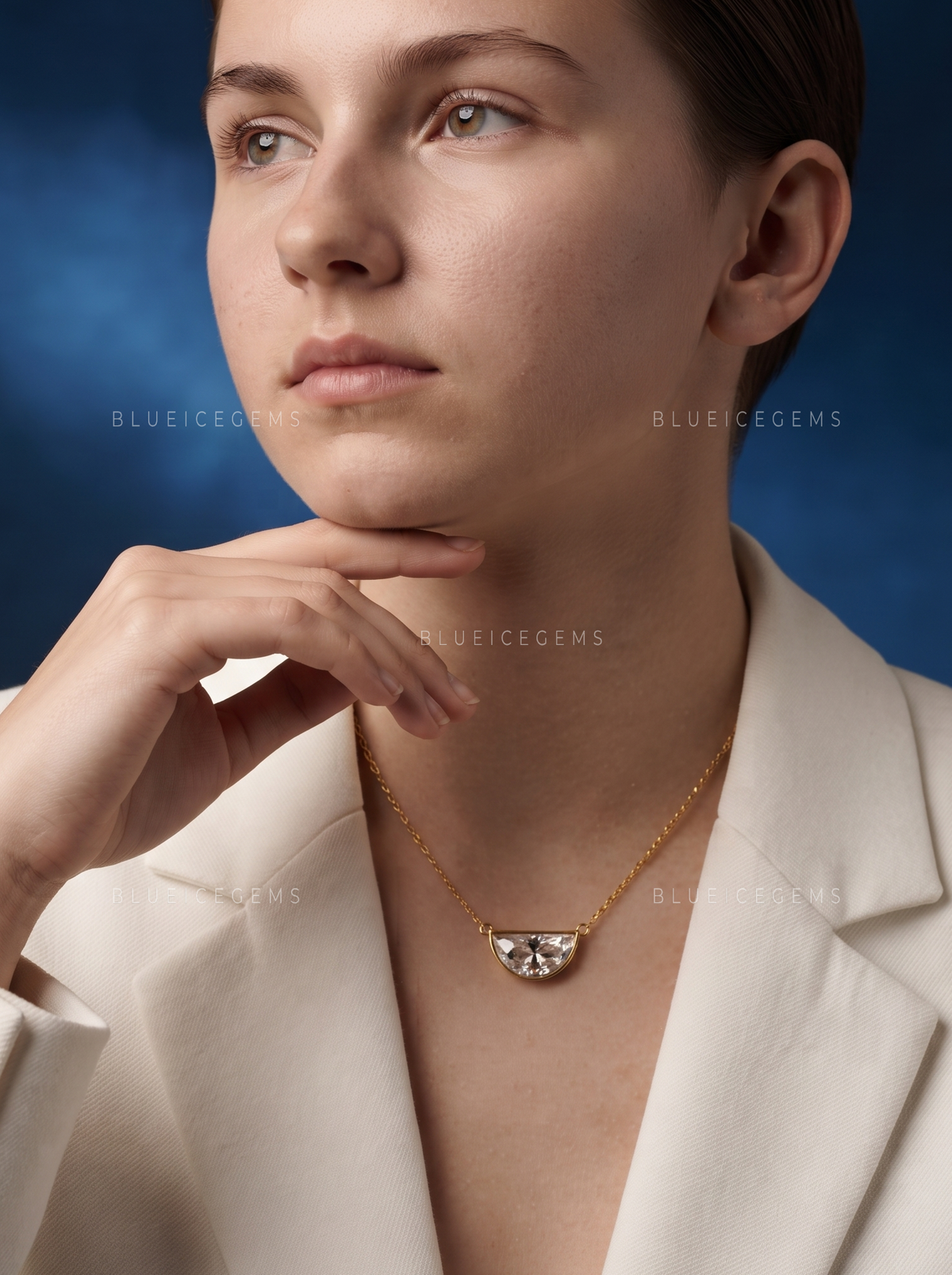 Half Moon Cut Solitaire Diamond Pendant