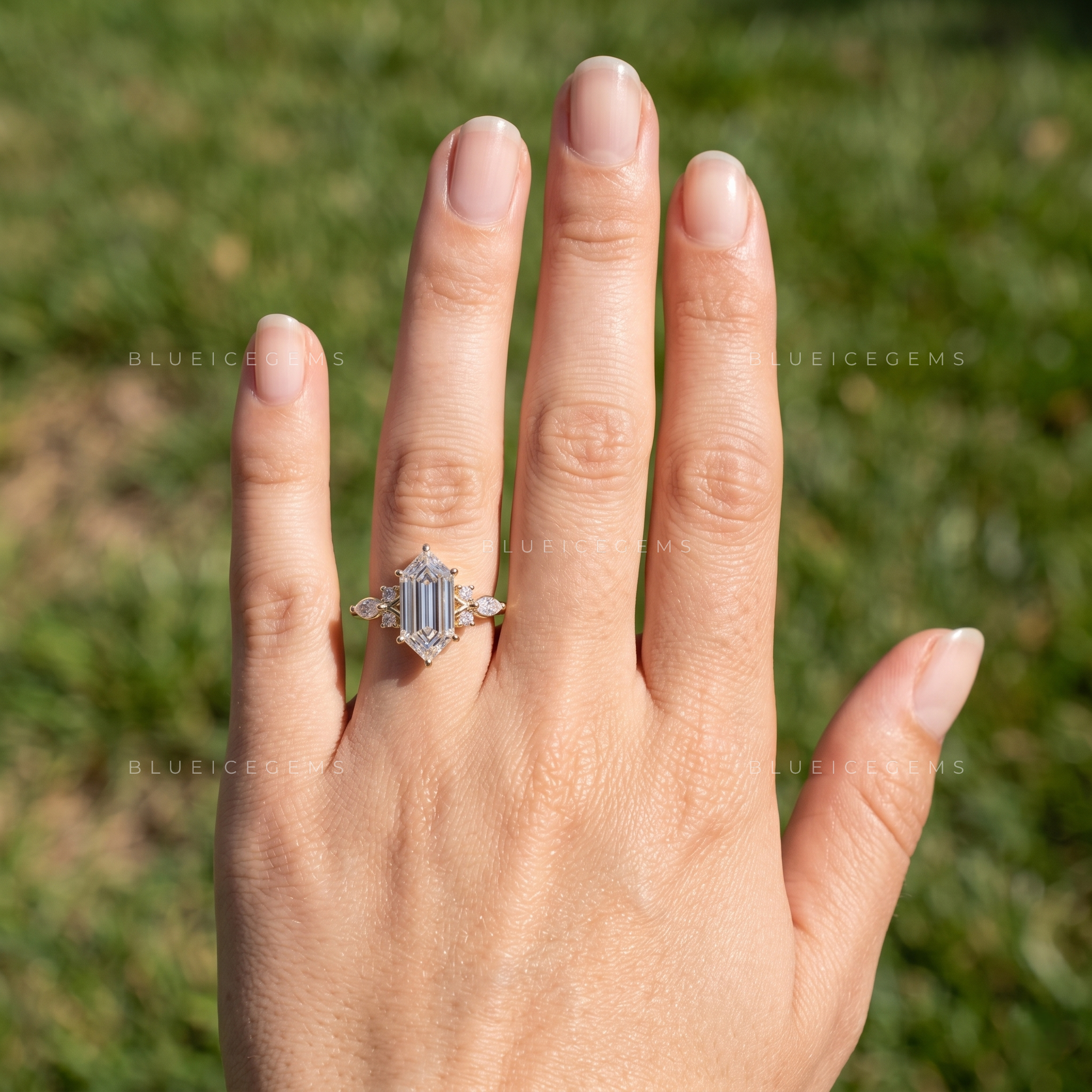 Regal Harmony Step Cut Marquise Accent Engagement Ring
