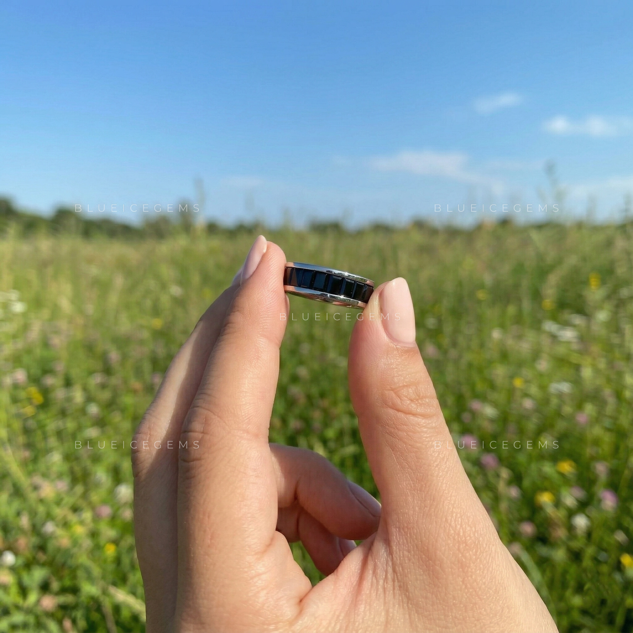 Midnight Noir Baguette Cut Black Moissanite Eternity Band