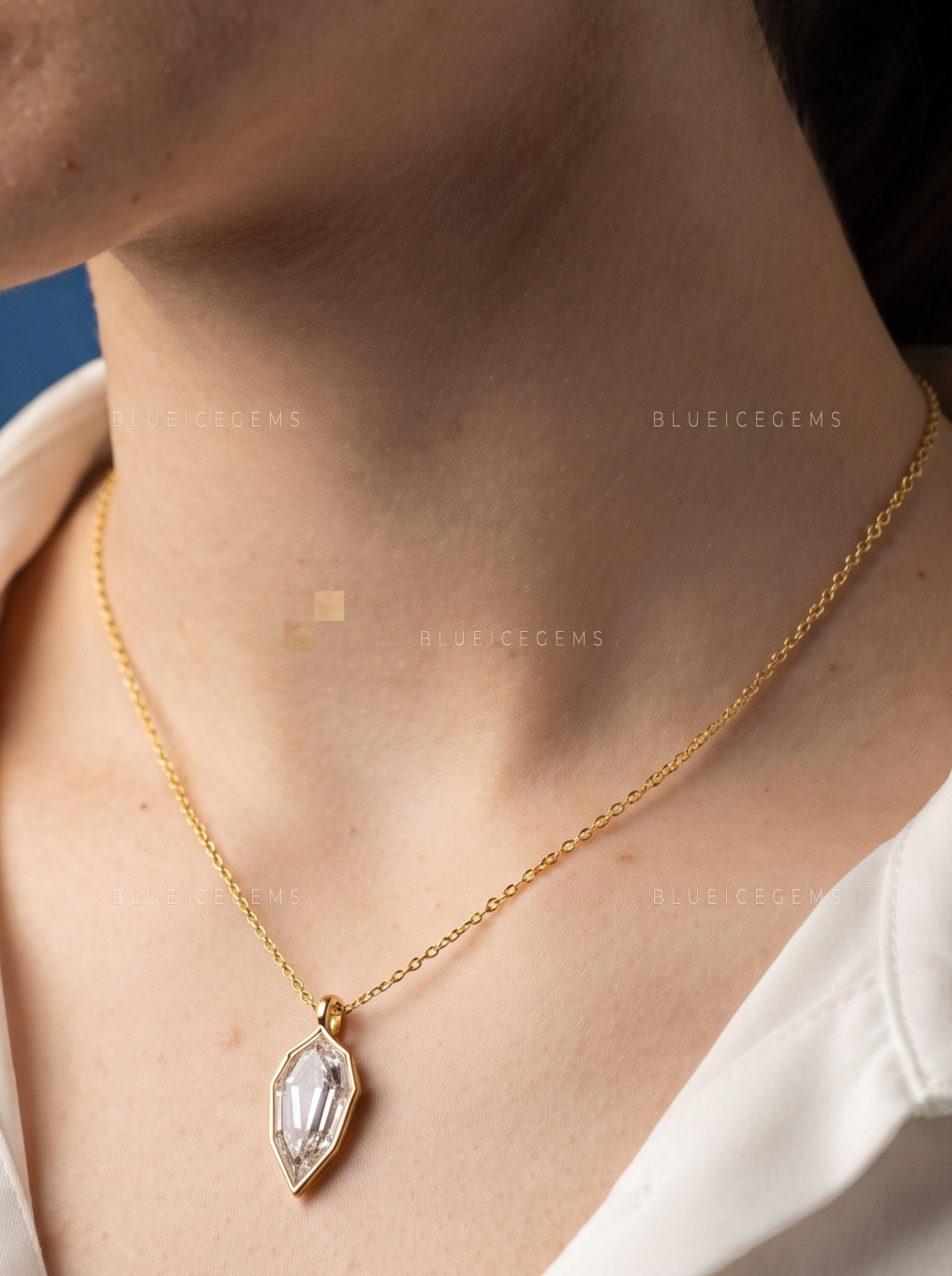Pear Step Cut Solitaire Diamond Pendant