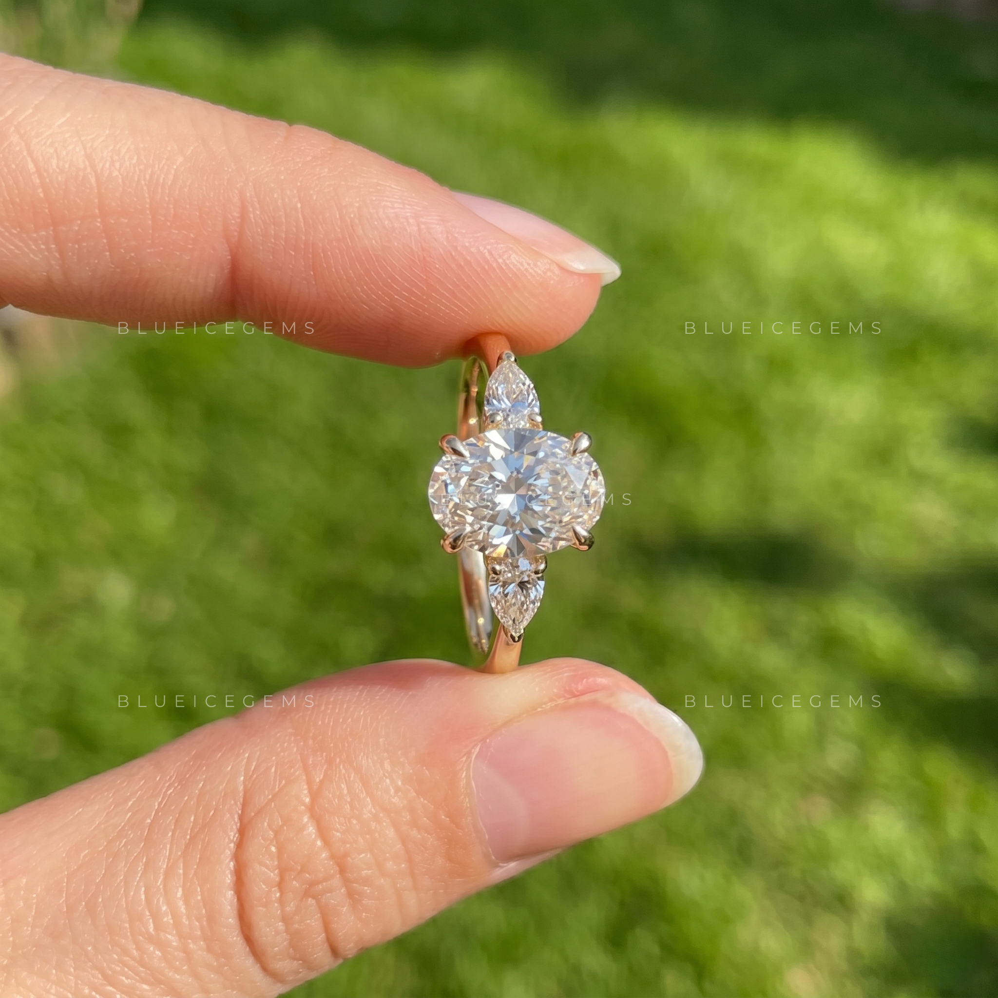Regal Three-Stone Oval Brilliant Cut Heirloom Engagement Ring