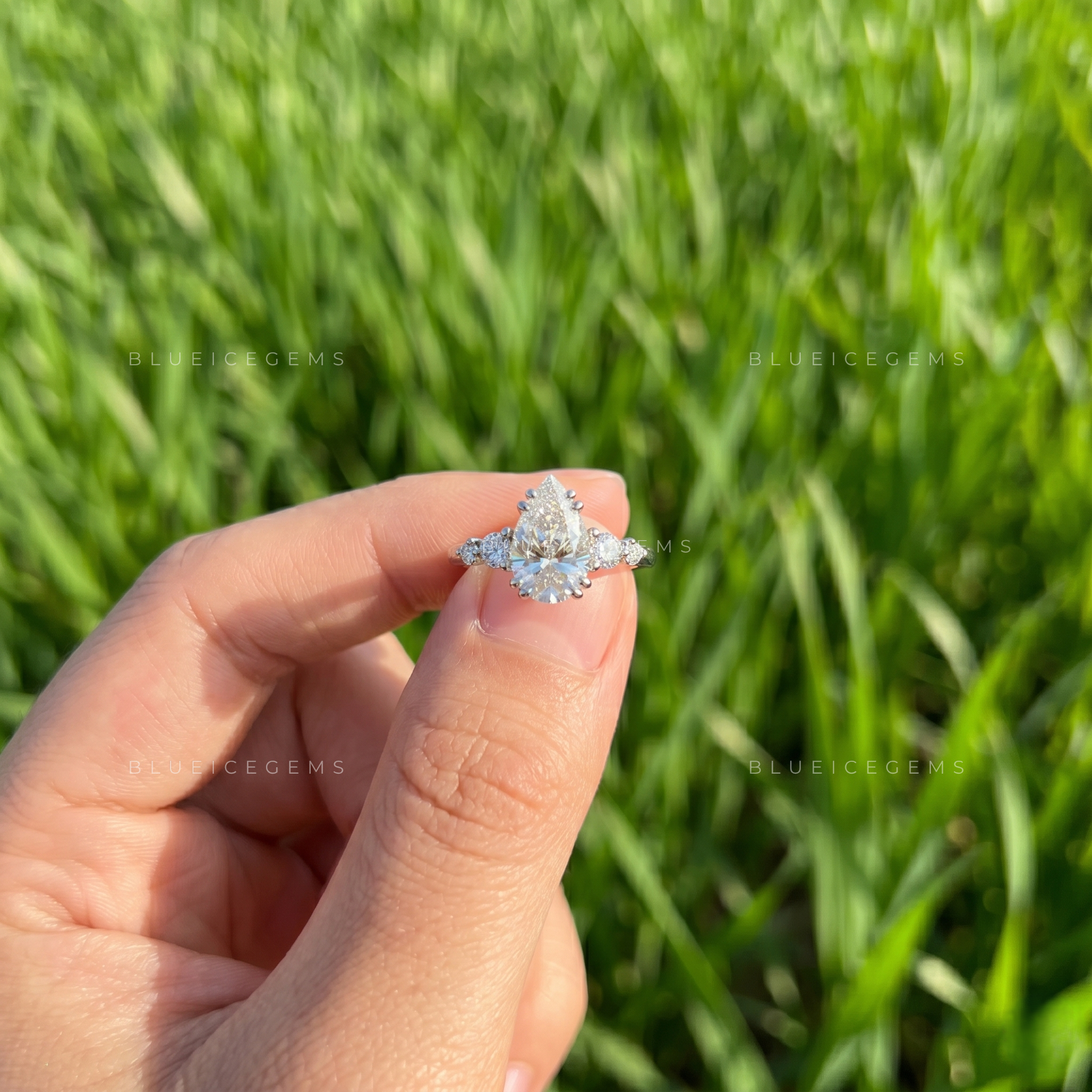 Unique Muse Pear Cut Five Stone Engagement Ring