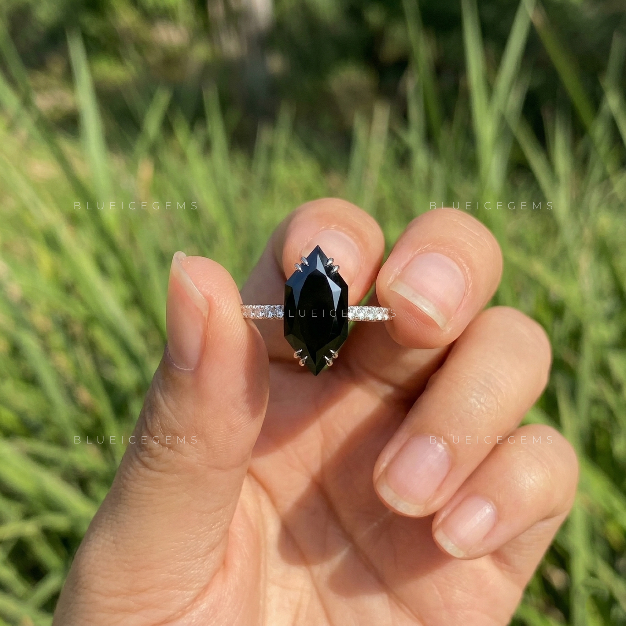 Midnight Noir Dutch Marquise Black Diamond Hidden Halo Ring