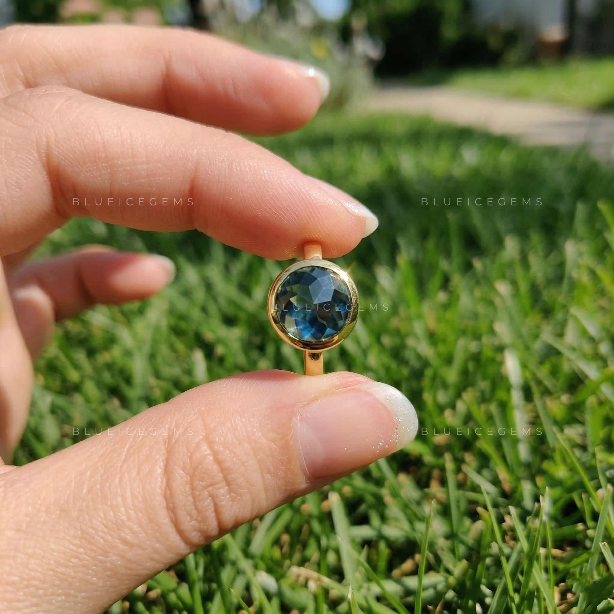 Aquamarine Rose Cut Solitaire Ring